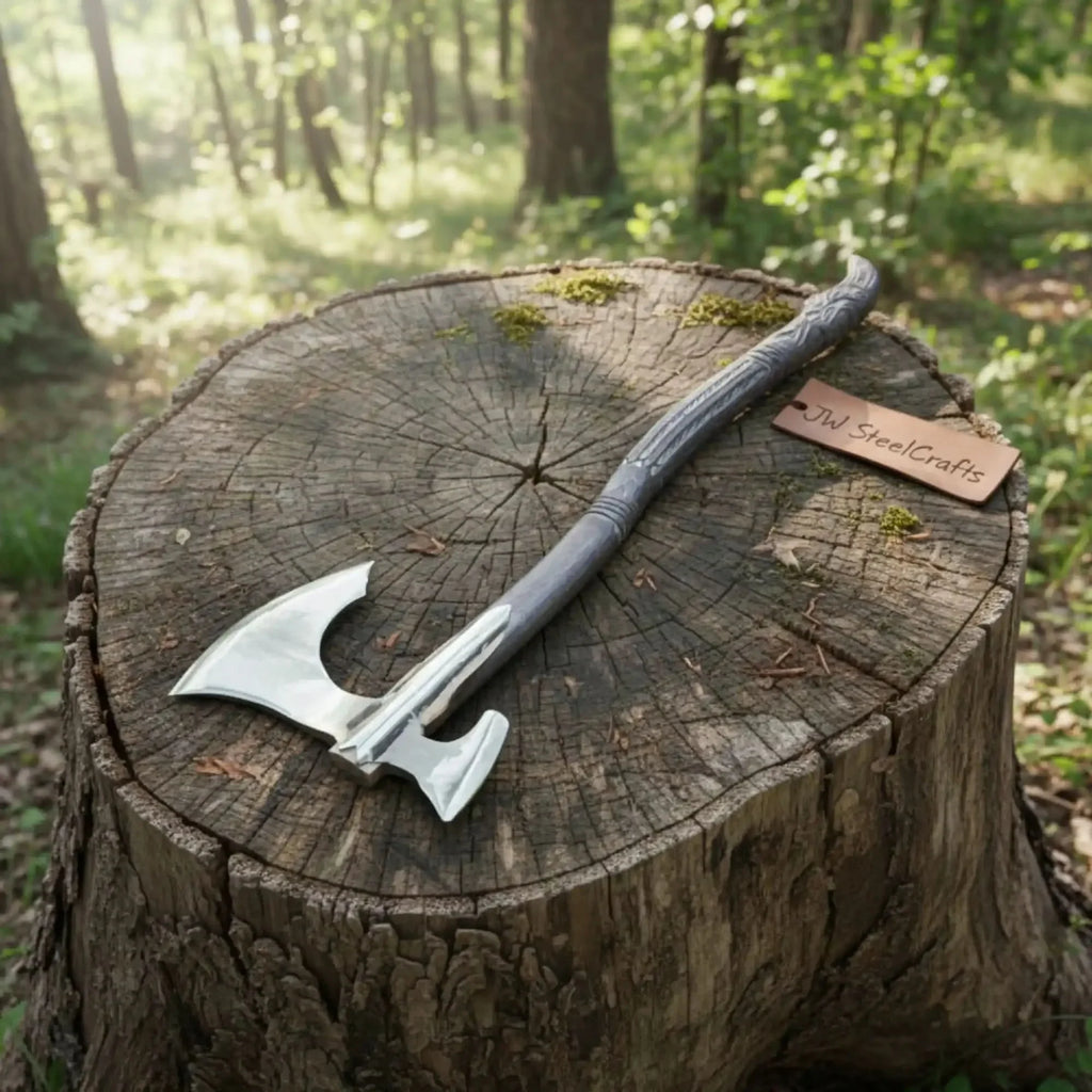 Spike War Axe Medieval Style Steel Head Wood Handle Outdoor Axe
