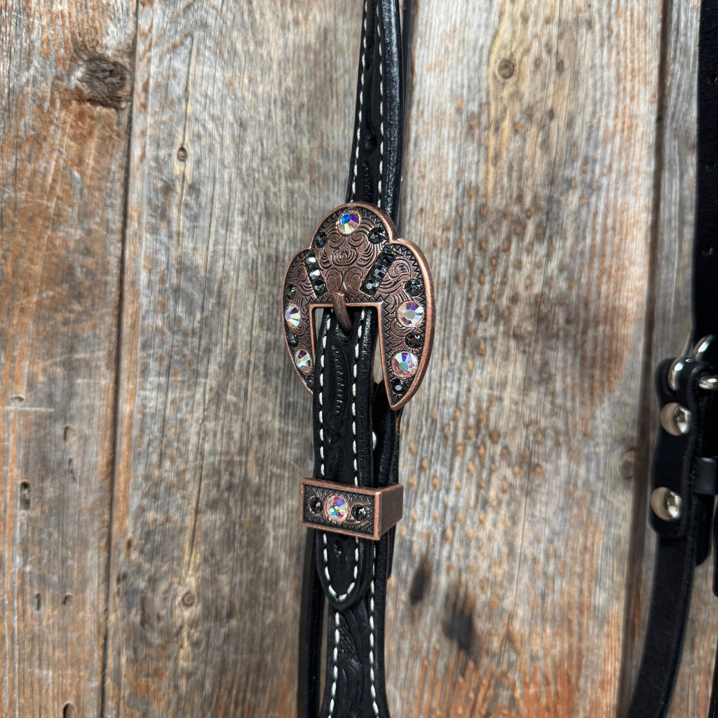 Black Oil Floral Jet and Stars Browband/One Ear Breastcollar Tack Set #BBBC679 — view 5