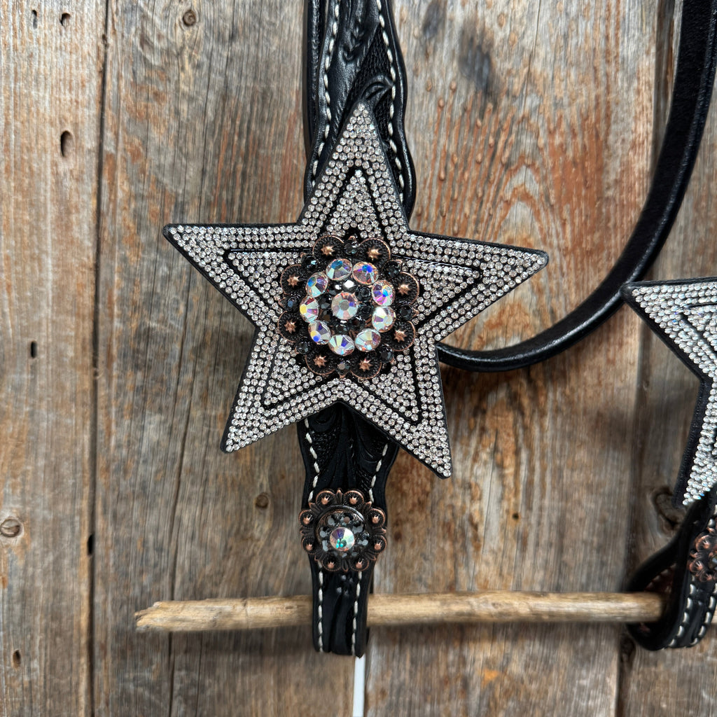 Black Oil Floral Jet and Stars Browband/One Ear Breastcollar Tack Set #BBBC679 — view 6