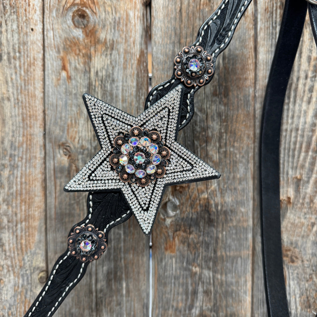 Black Oil Floral Jet and Stars Browband/One Ear Breastcollar Tack Set #BBBC679 — view 10