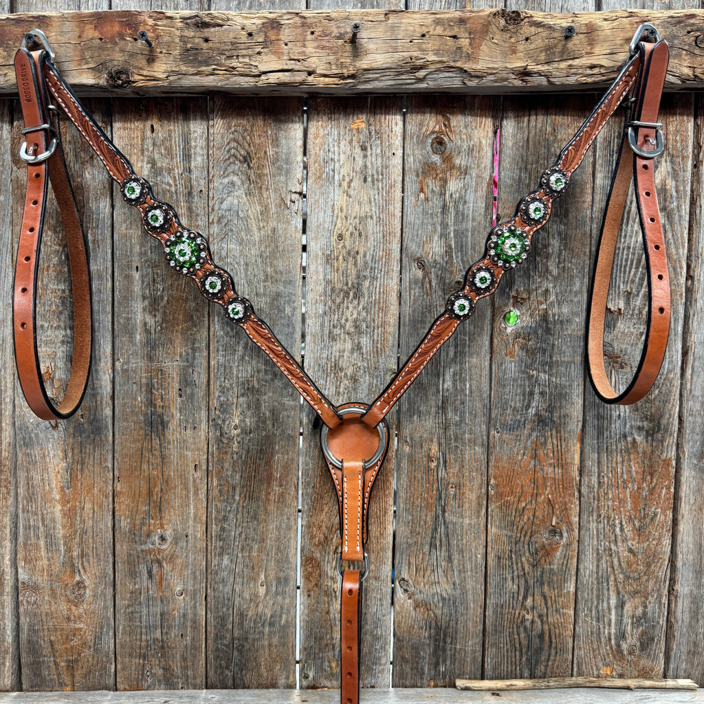 Light Oil Floral Fern, Clear Browband/One Ear Breastcollar Tack Set #BBBC677 — view 9