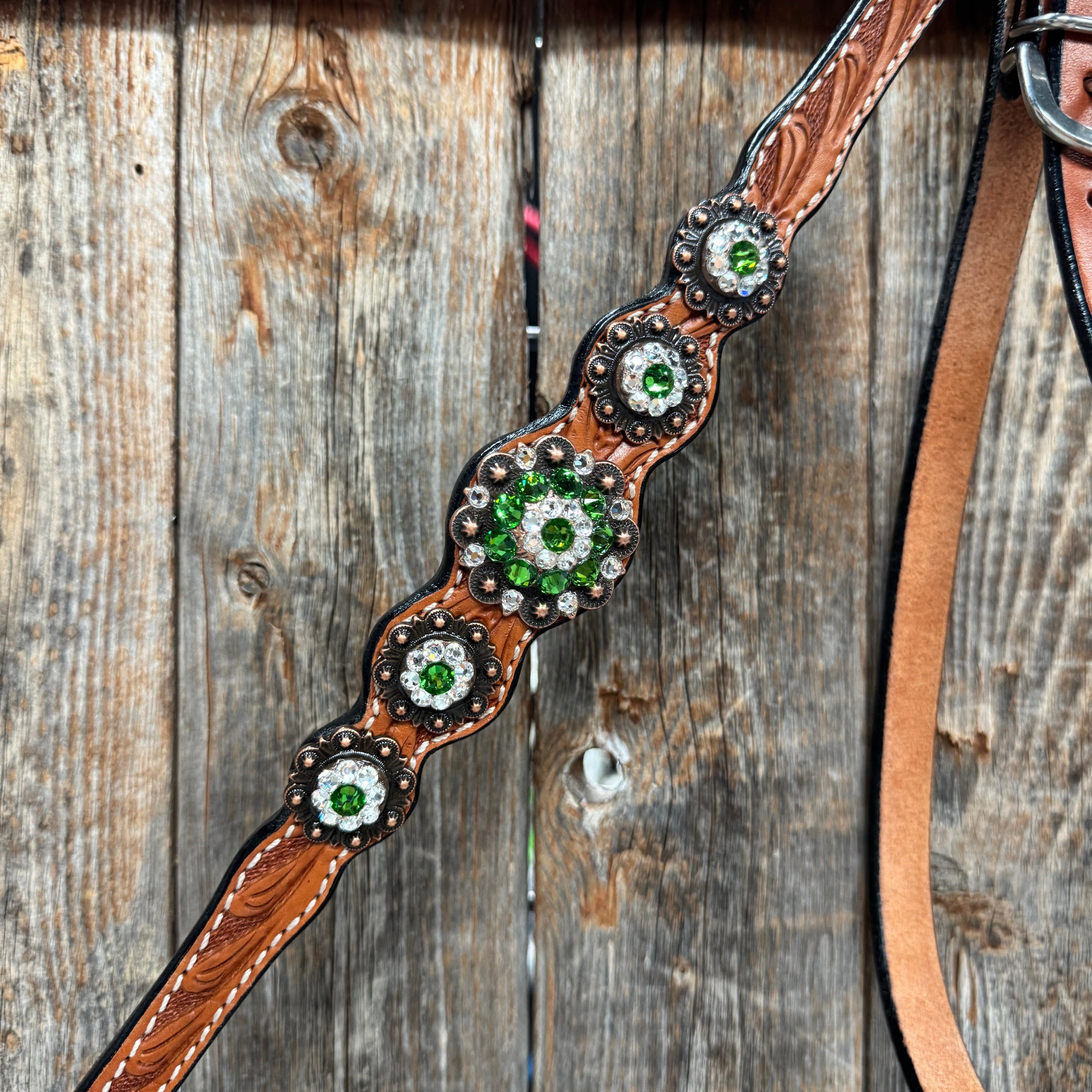 Light Oil Floral Fern, Clear Browband/One Ear Breastcollar Tack Set #BBBC677 — view 10