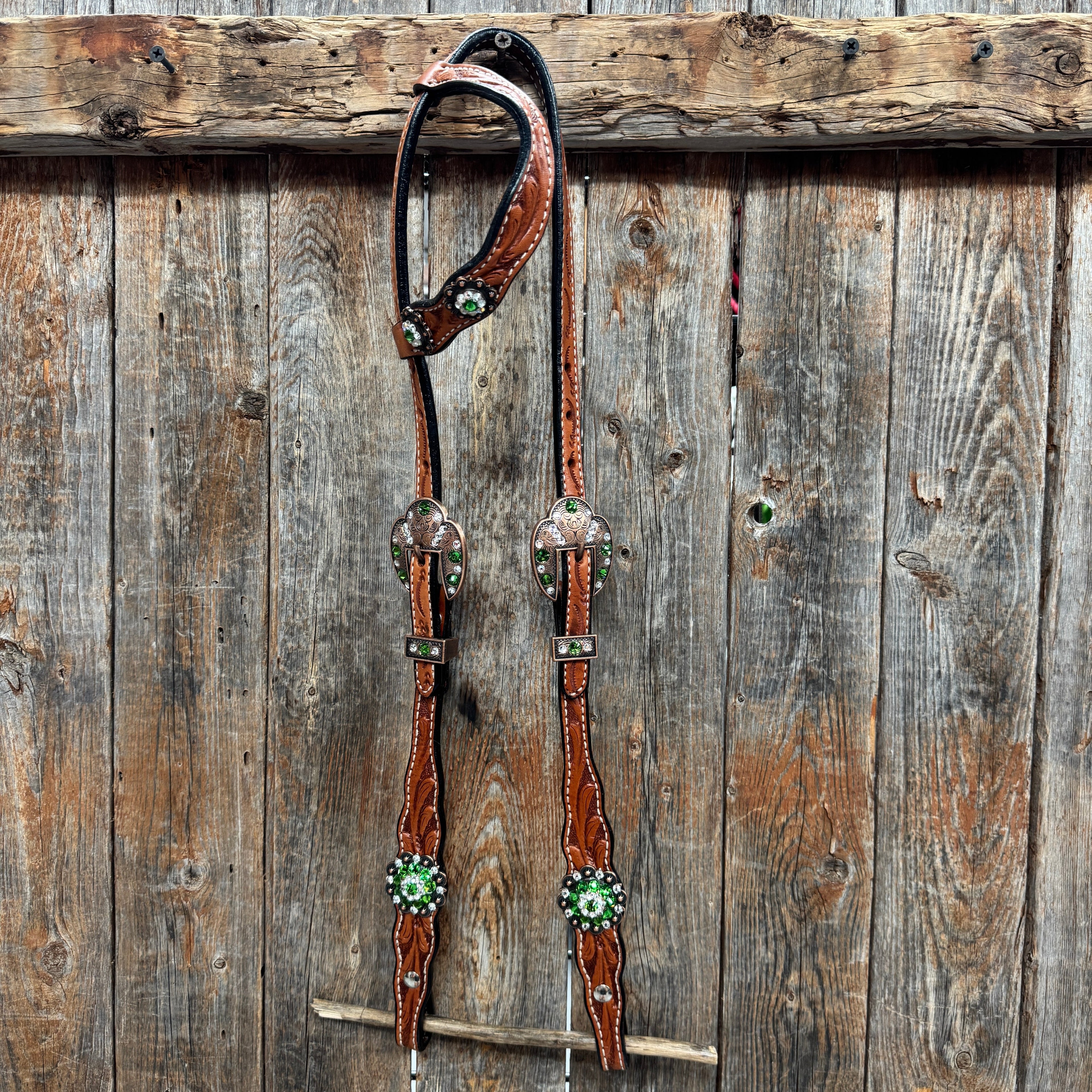 Light Oil Floral Fern, Clear Browband/One Ear Breastcollar Tack Set #BBBC677 — view 7