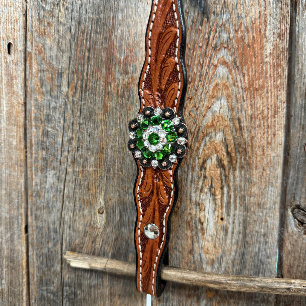 Light Oil Floral Fern, Clear Browband/One Ear Breastcollar Tack Set #BBBC677 — view 6