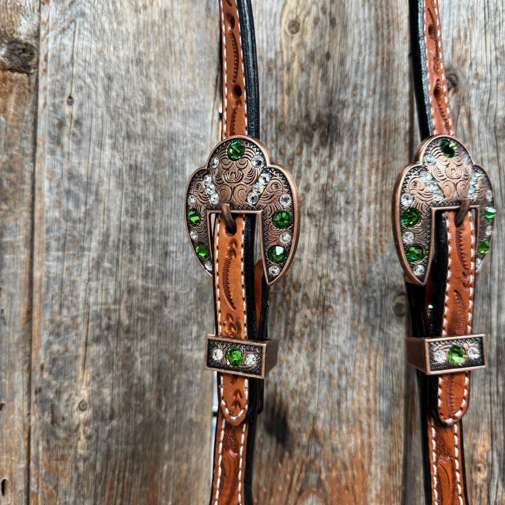 Light Oil Floral Fern, Clear Browband/One Ear Breastcollar Tack Set #BBBC677 — view 5
