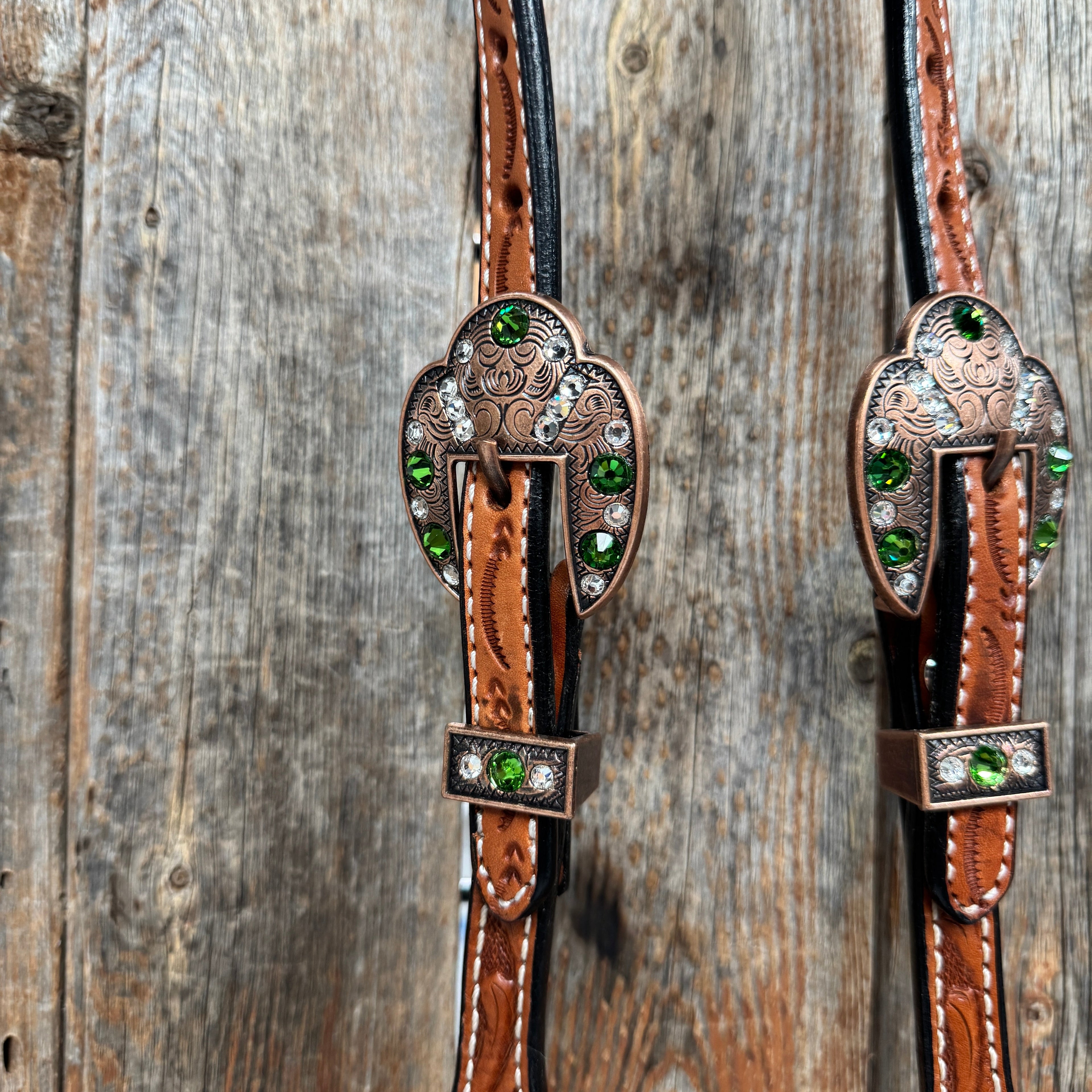 Light Oil Floral Fern, Clear Browband/One Ear Breastcollar Tack Set #BBBC677 — view 5