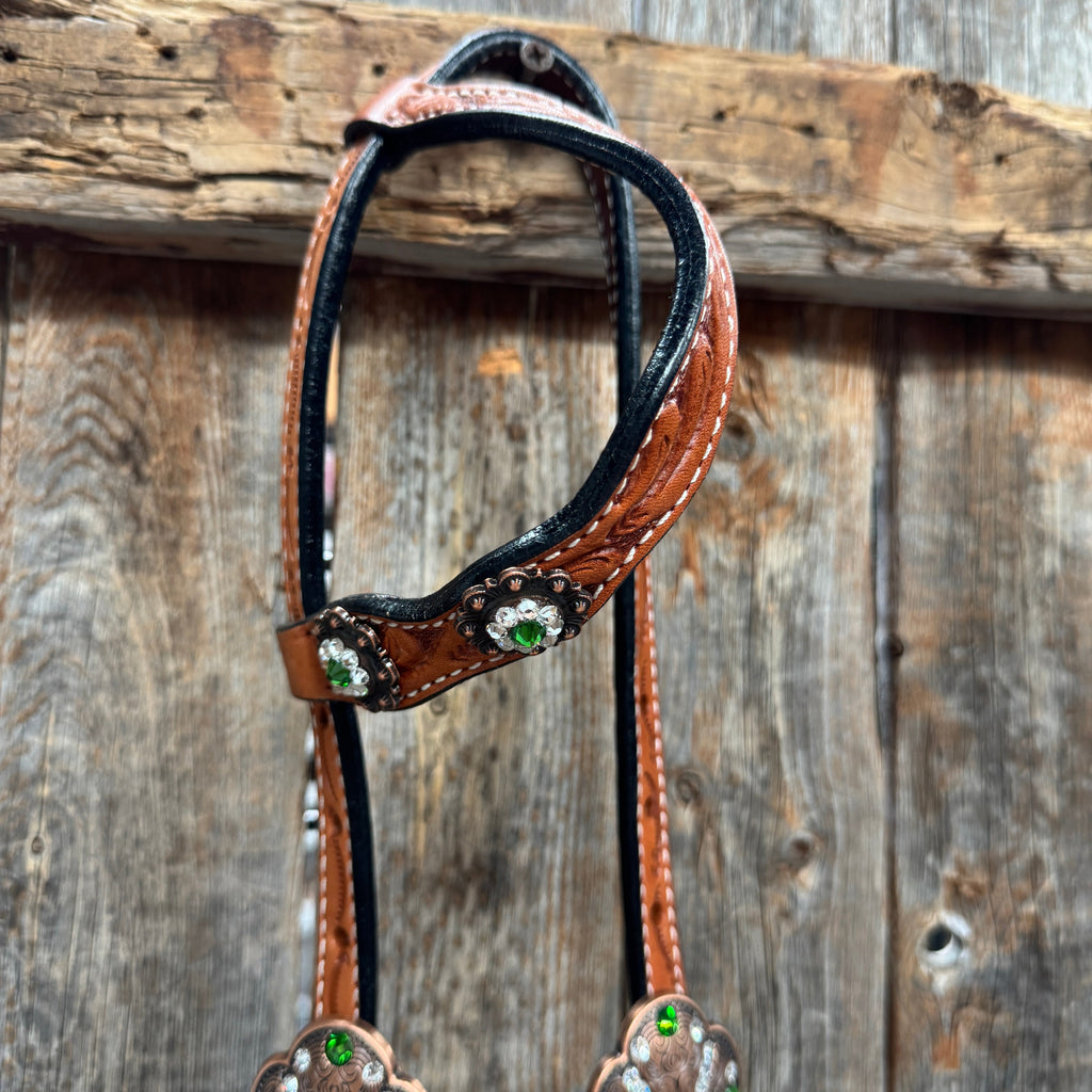 Light Oil Floral Fern, Clear Browband/One Ear Breastcollar Tack Set #BBBC677 — view 8