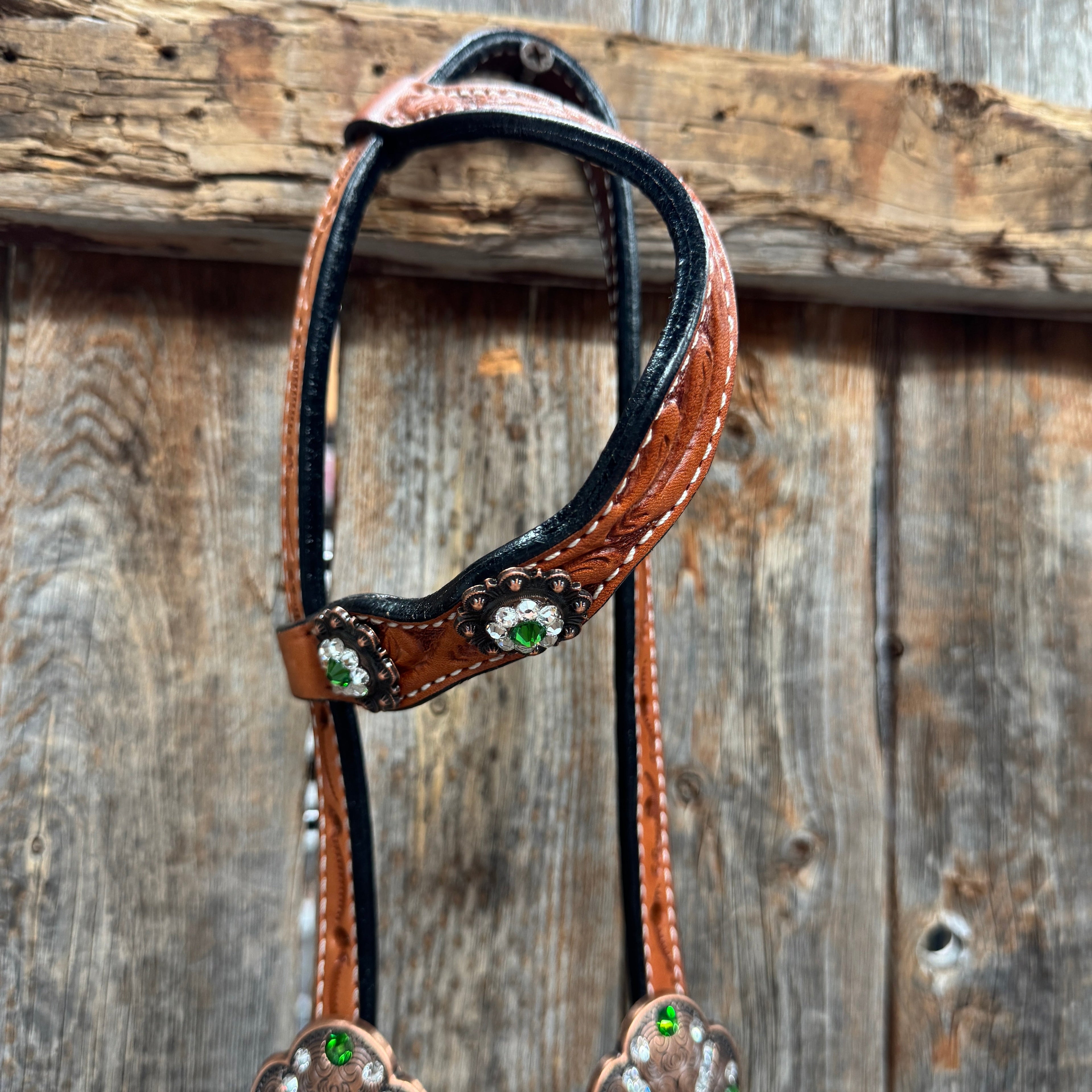 Light Oil Floral Fern, Clear Browband/One Ear Breastcollar Tack Set #BBBC677 — view 8
