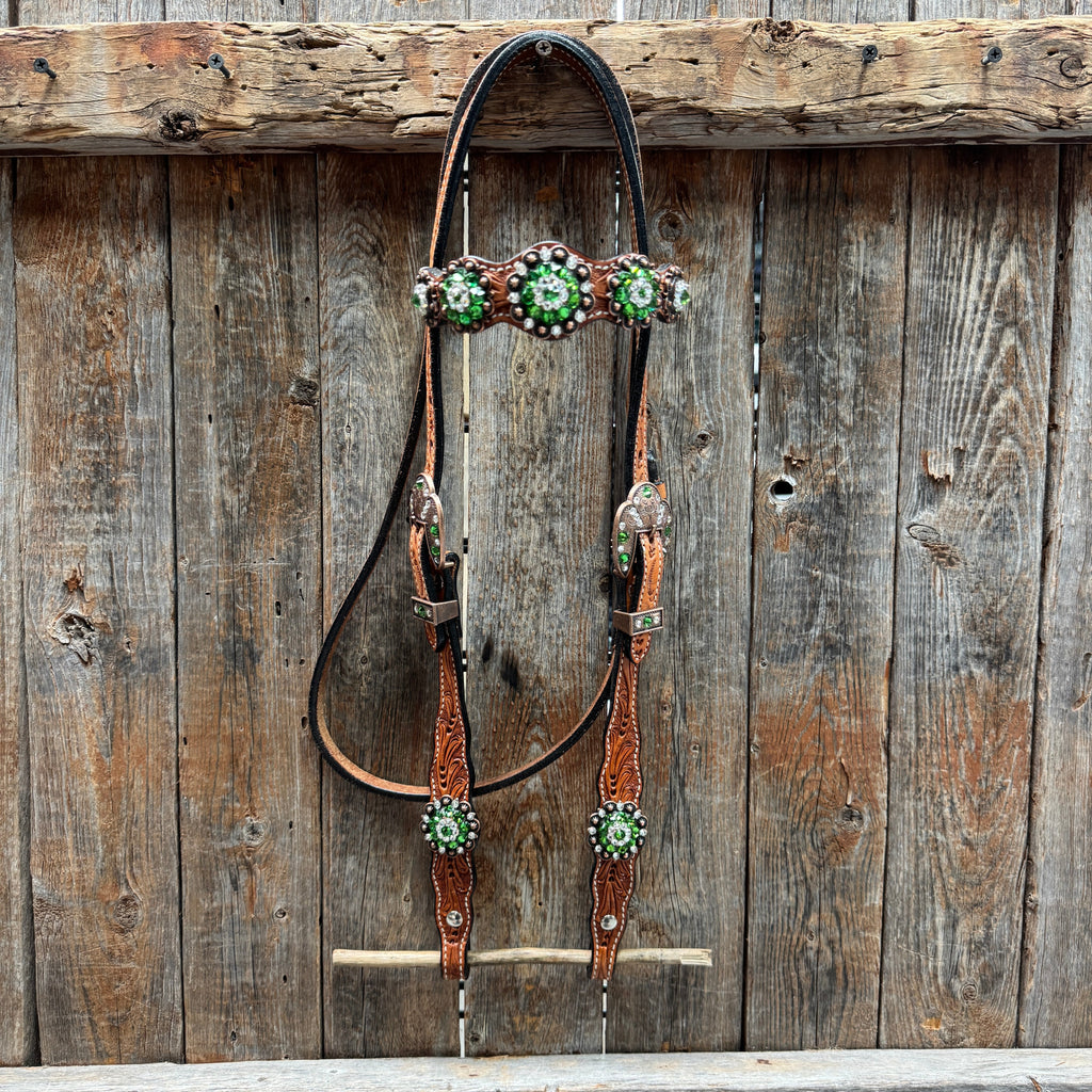 Light Oil Floral Fern, Clear Browband/One Ear Breastcollar Tack Set #BBBC677 — view 3