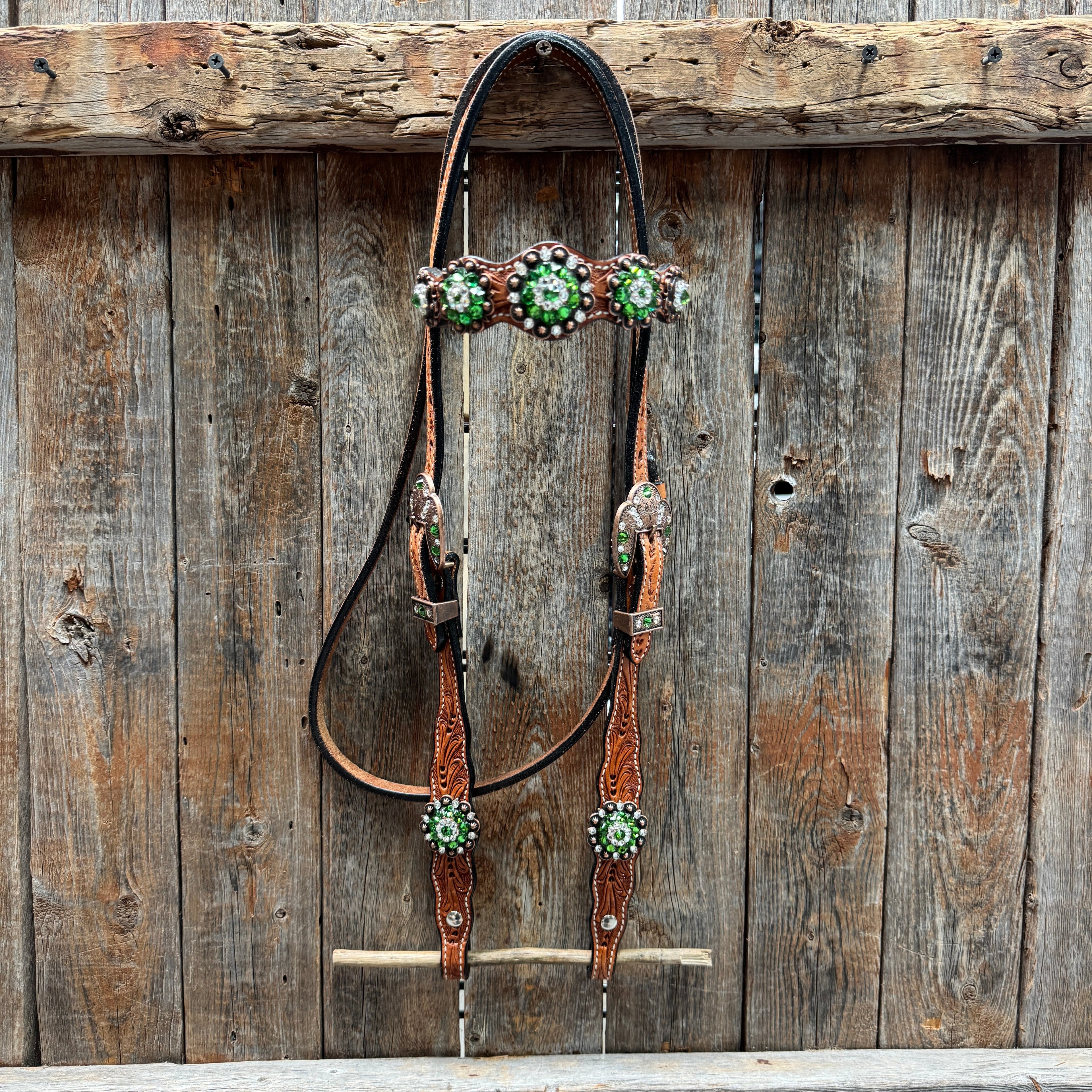 Light Oil Floral Fern, Clear Browband/One Ear Breastcollar Tack Set #BBBC677 — view 3