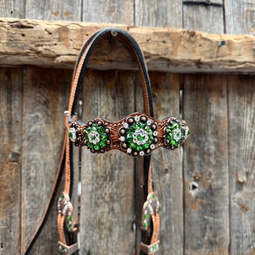 Light Oil Floral Fern, Clear Browband/One Ear Breastcollar Tack Set #BBBC677 — view 4