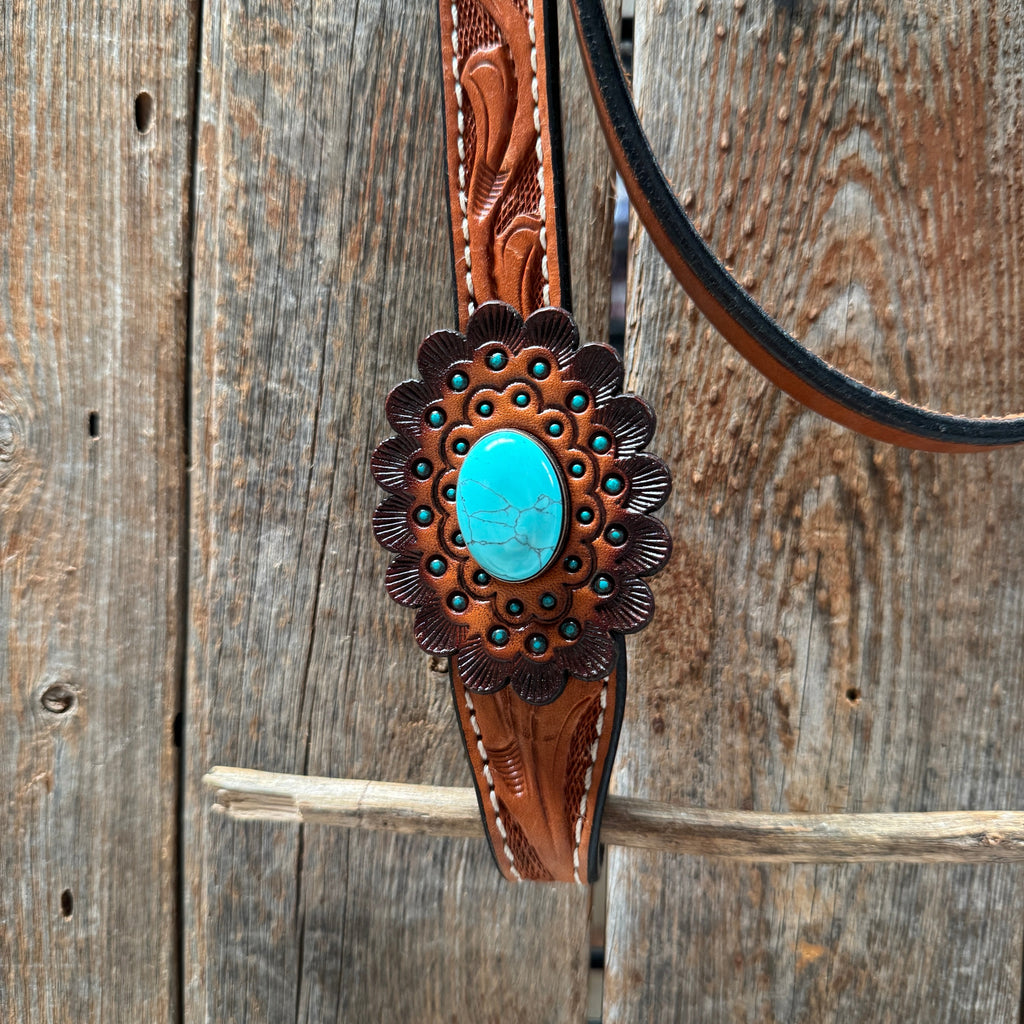 Light Oil V Brow Turquoise Cabochons Browband & Breastcollar Tack Set #BBBC681 — view 5