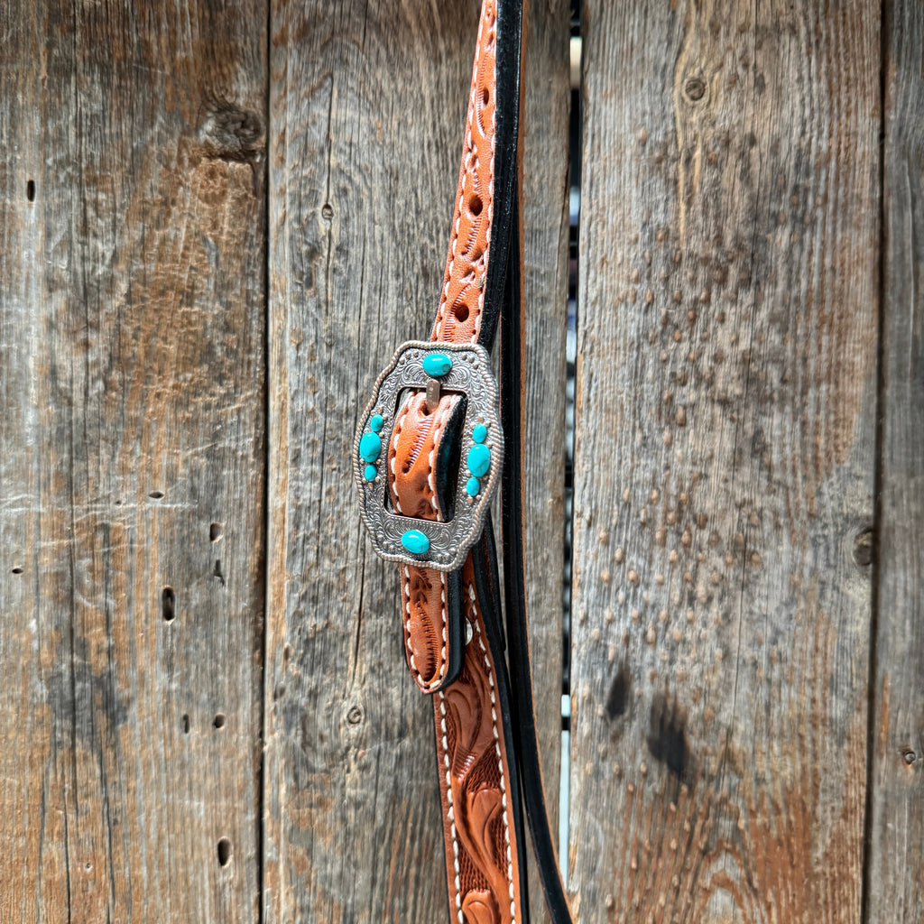 Light Oil V Brow Turquoise Cabochons Browband & Breastcollar Tack Set #BBBC681 — view 4