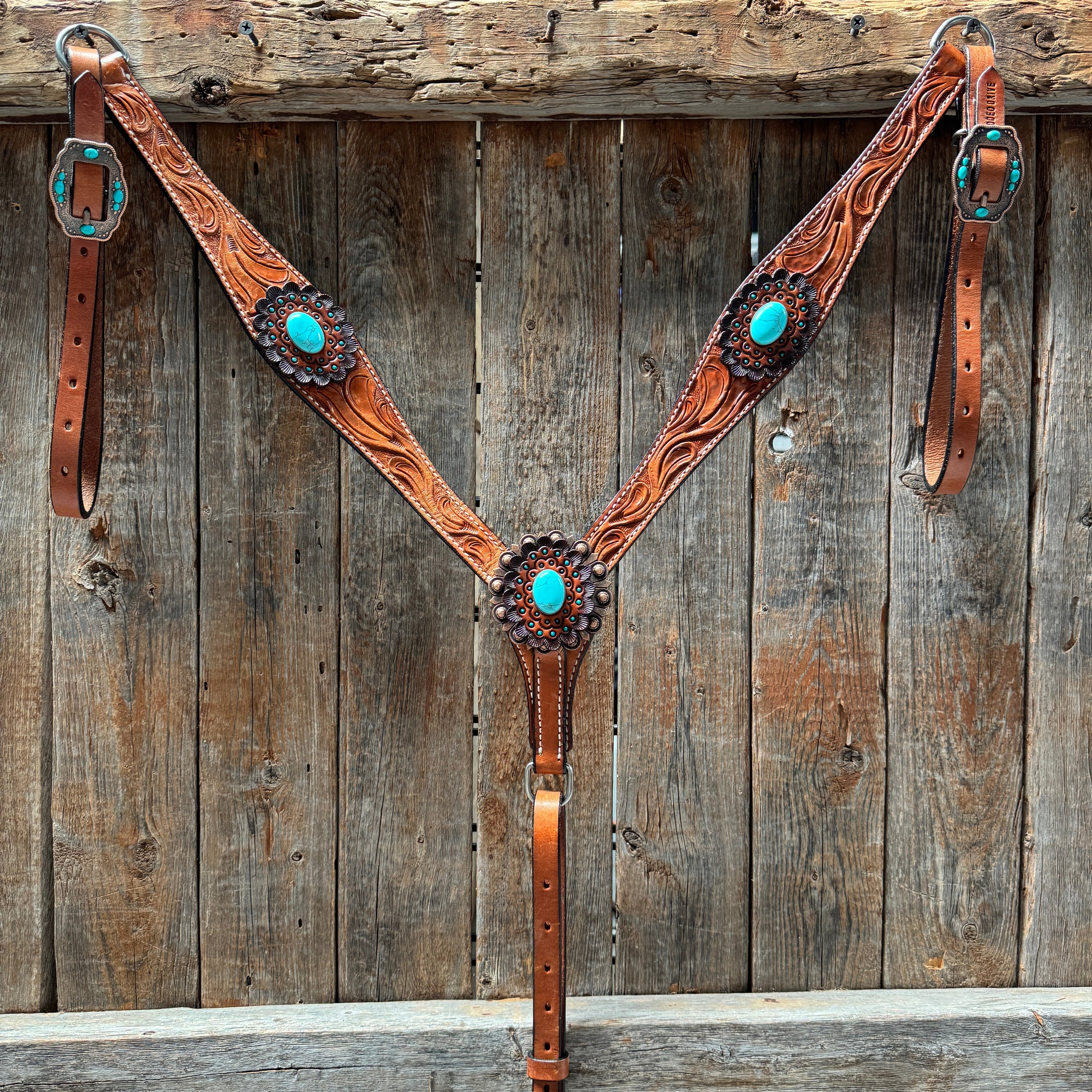 Light Oil V Brow Turquoise Cabochons Browband & Breastcollar Tack Set #BBBC681 — view 6
