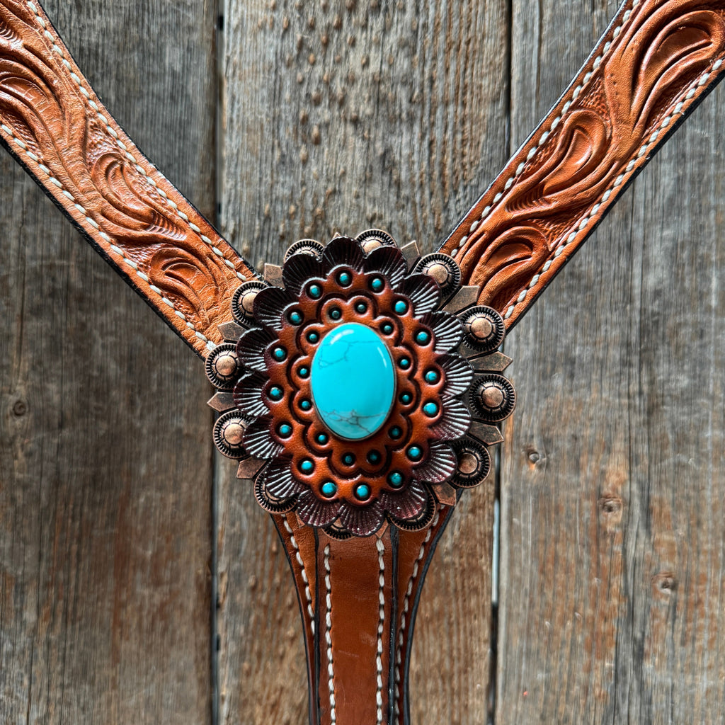 Light Oil V Brow Turquoise Cabochons Browband & Breastcollar Tack Set #BBBC681 — view 7