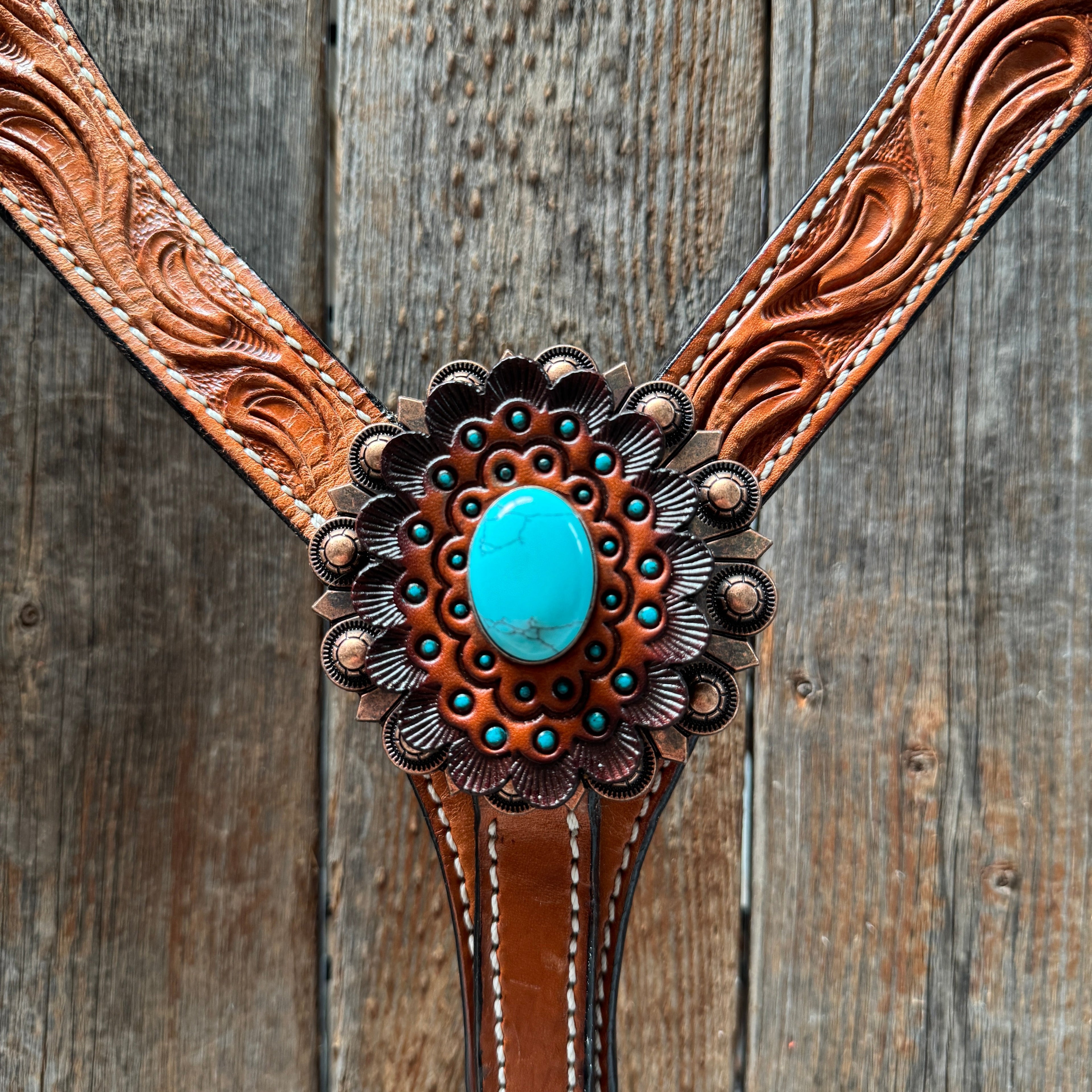 Light Oil V Brow Turquoise Cabochons Browband & Breastcollar Tack Set #BBBC681 — view 7