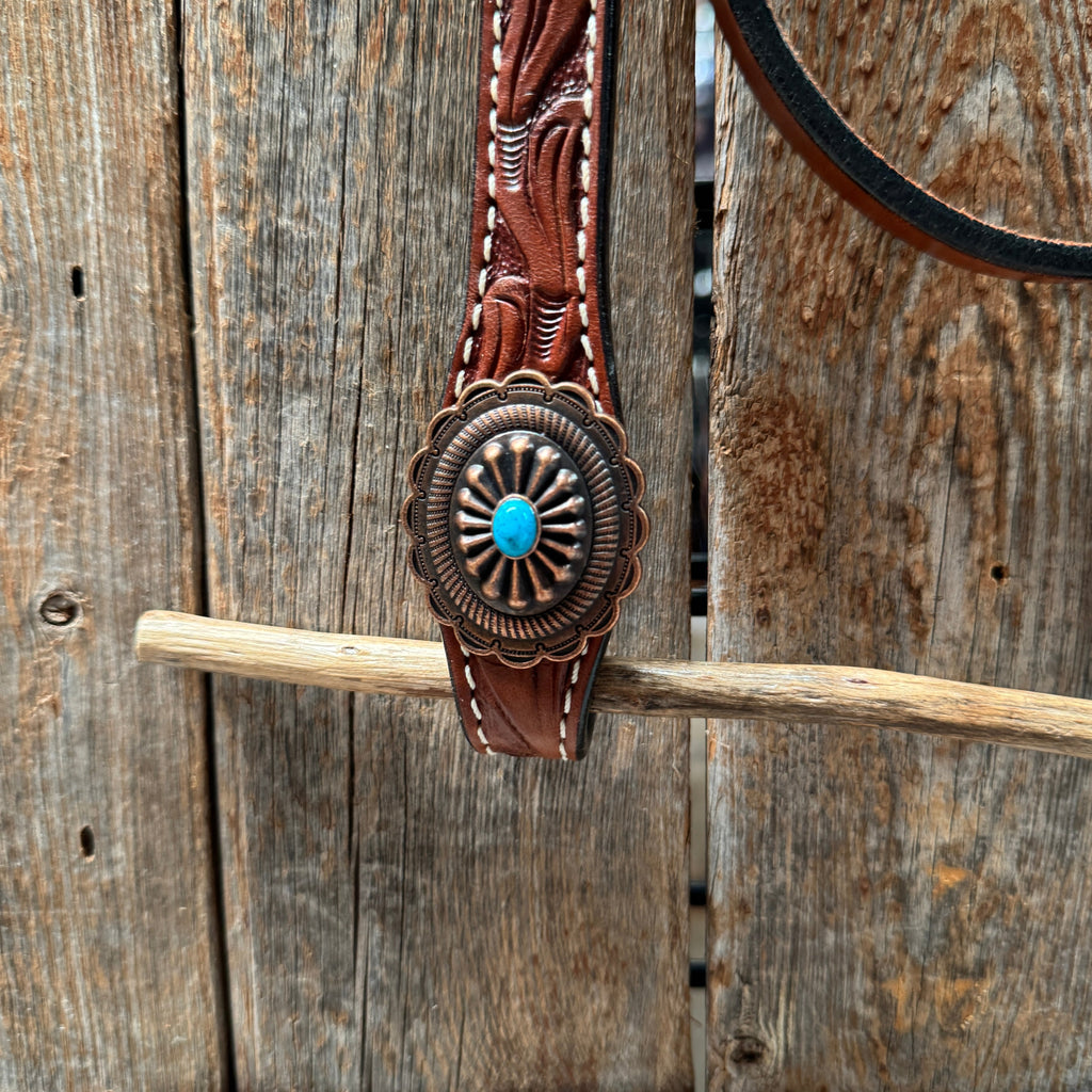 Medium Oil V Brow Oval Turquoise Browband & Breastcollar Tack Set #BBBC682 — view 4