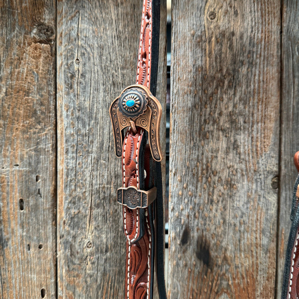 Medium Oil V Brow Oval Turquoise Browband & Breastcollar Tack Set #BBBC682 — view 5