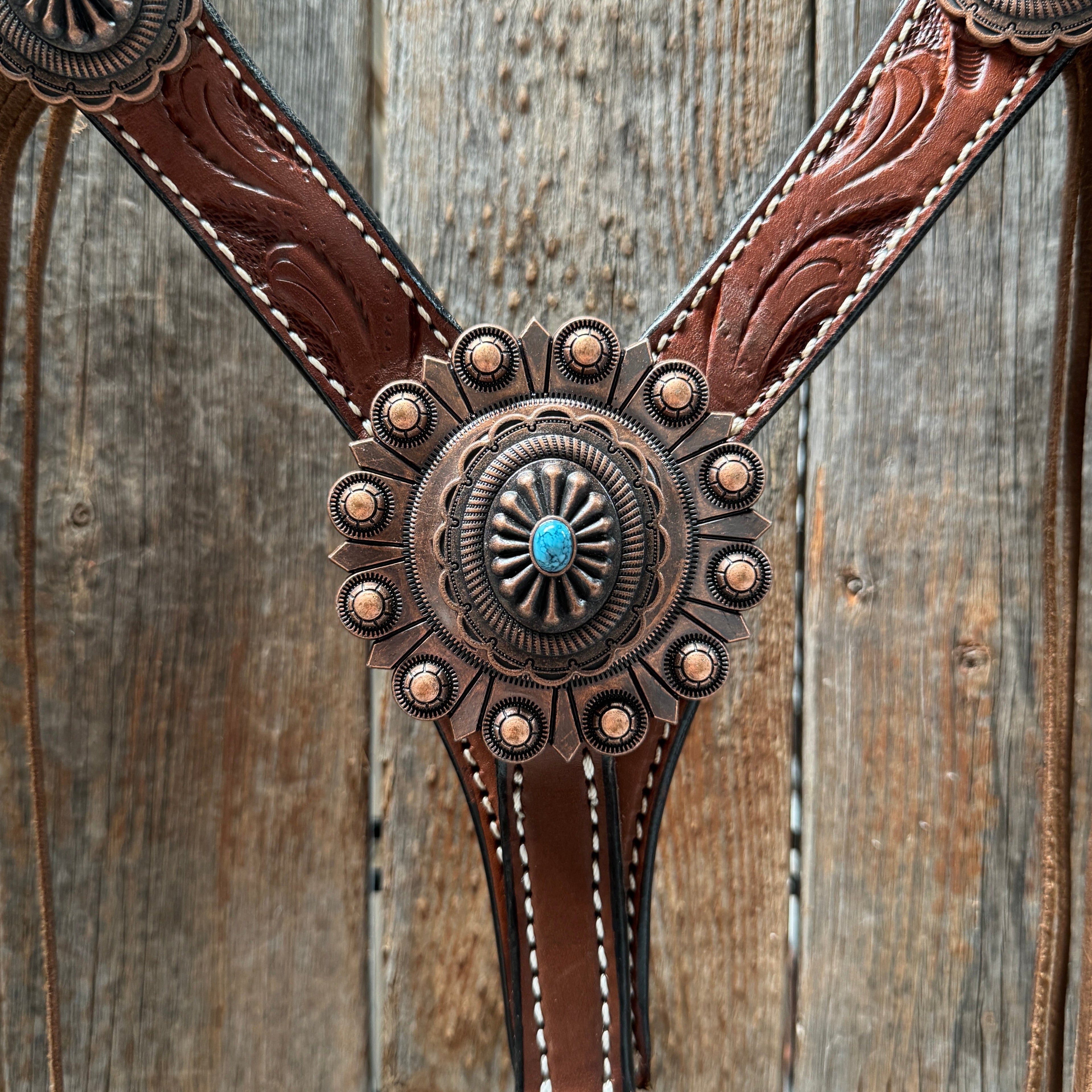 Medium Oil V Brow Oval Turquoise Browband & Breastcollar Tack Set #BBBC682 — view 8