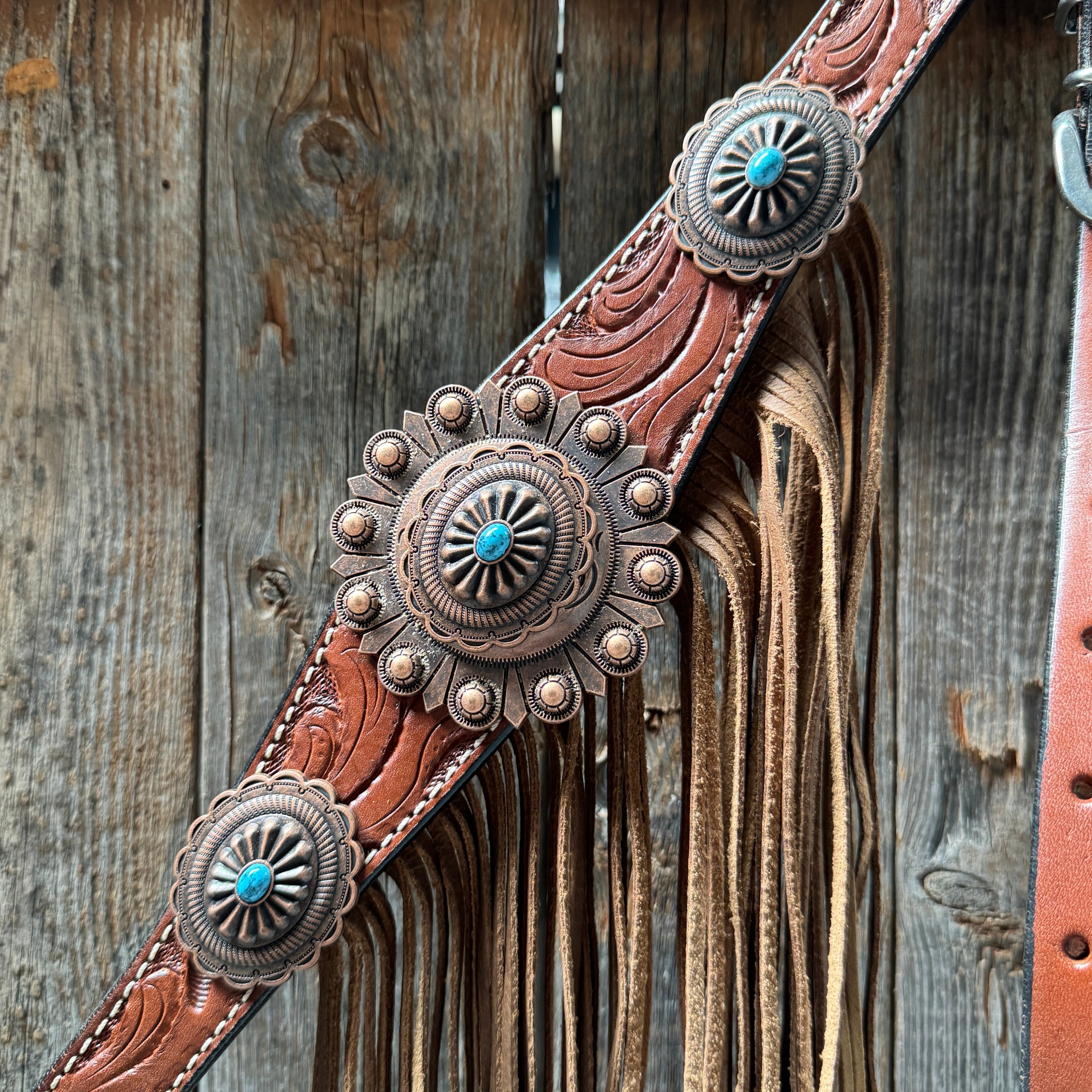 Medium Oil V Brow Oval Turquoise Browband & Breastcollar Tack Set #BBBC682 — view 7