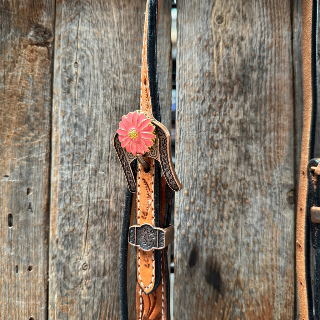 Light Oil V Brow Pink Flower Browband & Breastcollar Tack Set #BBBC680 — view 4