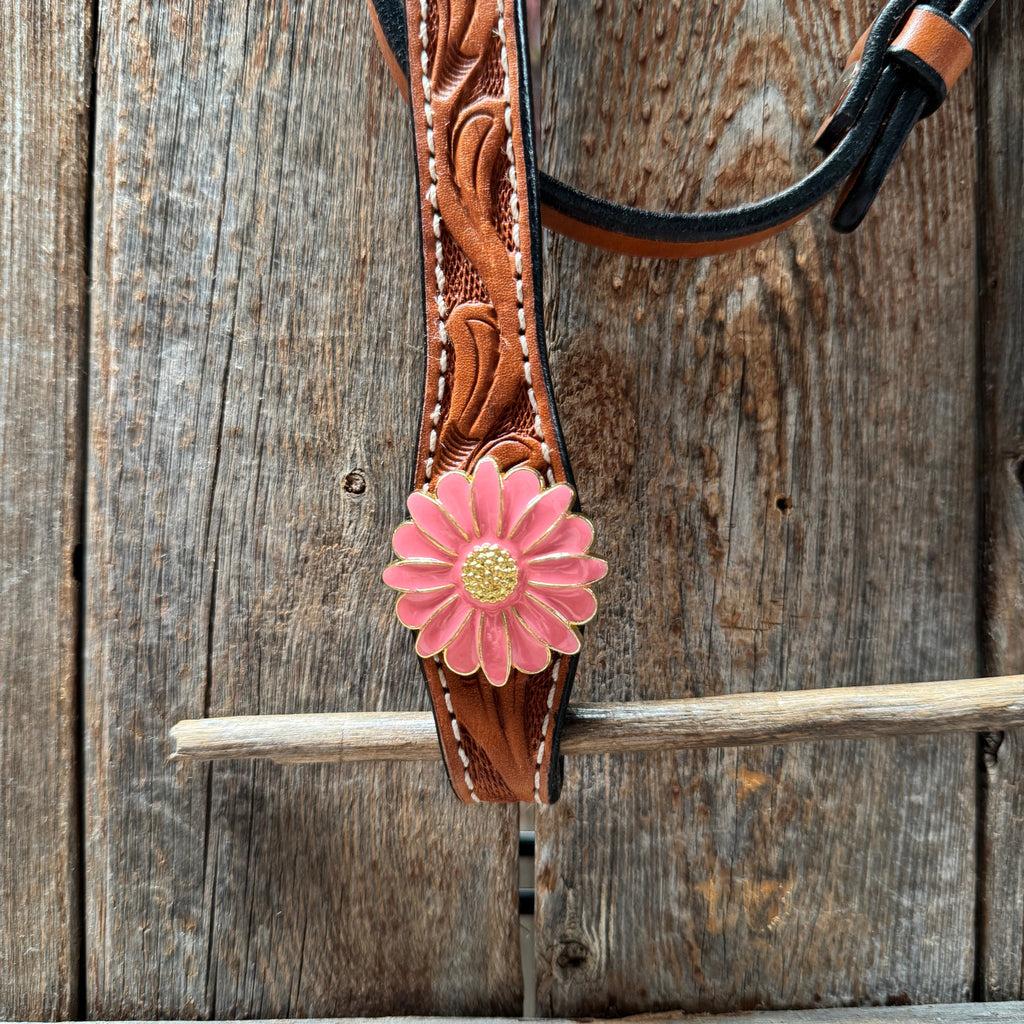 Light Oil V Brow Pink Flower Browband & Breastcollar Tack Set #BBBC680 — view 5