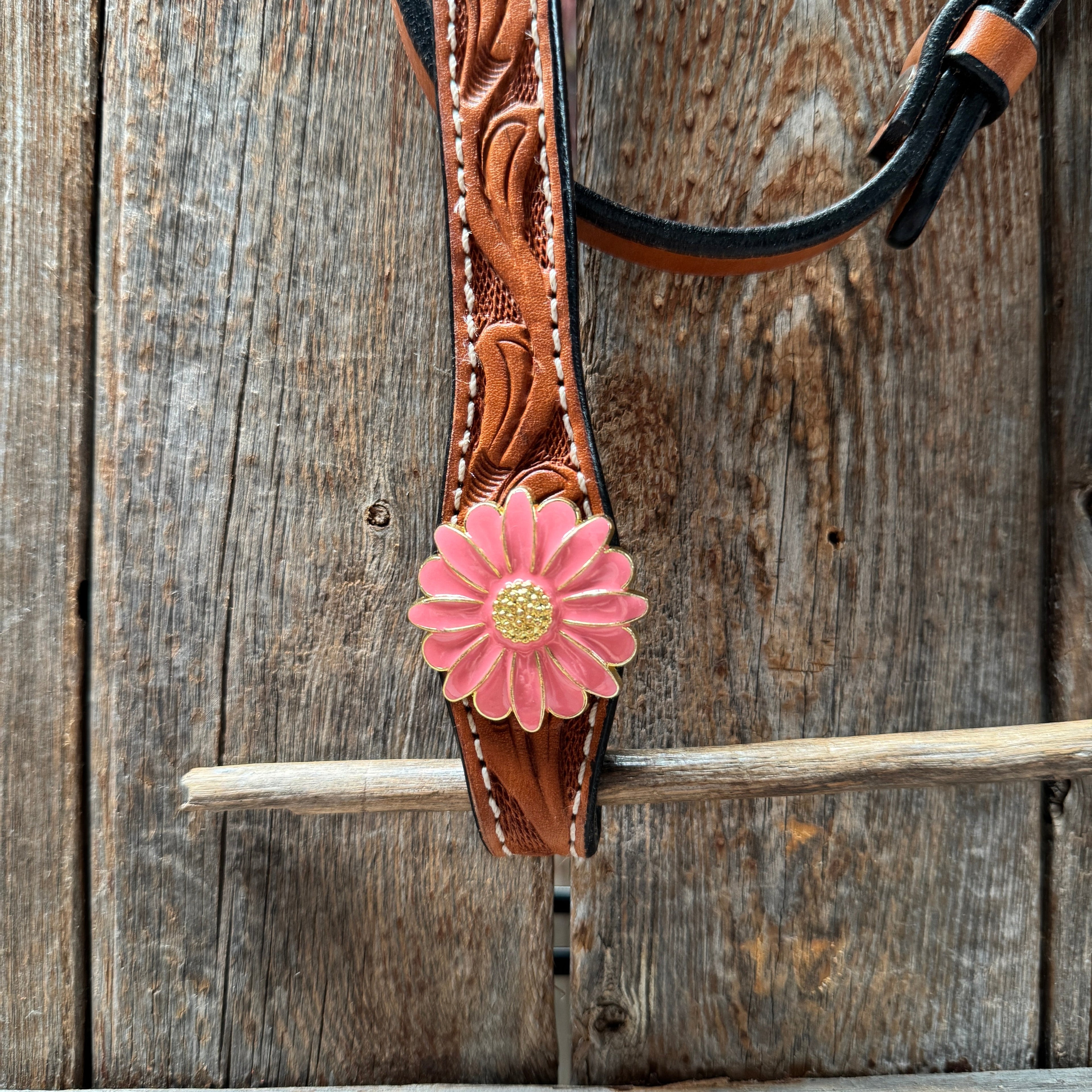 Light Oil V Brow Pink Flower Browband & Breastcollar Tack Set #BBBC680 — view 5