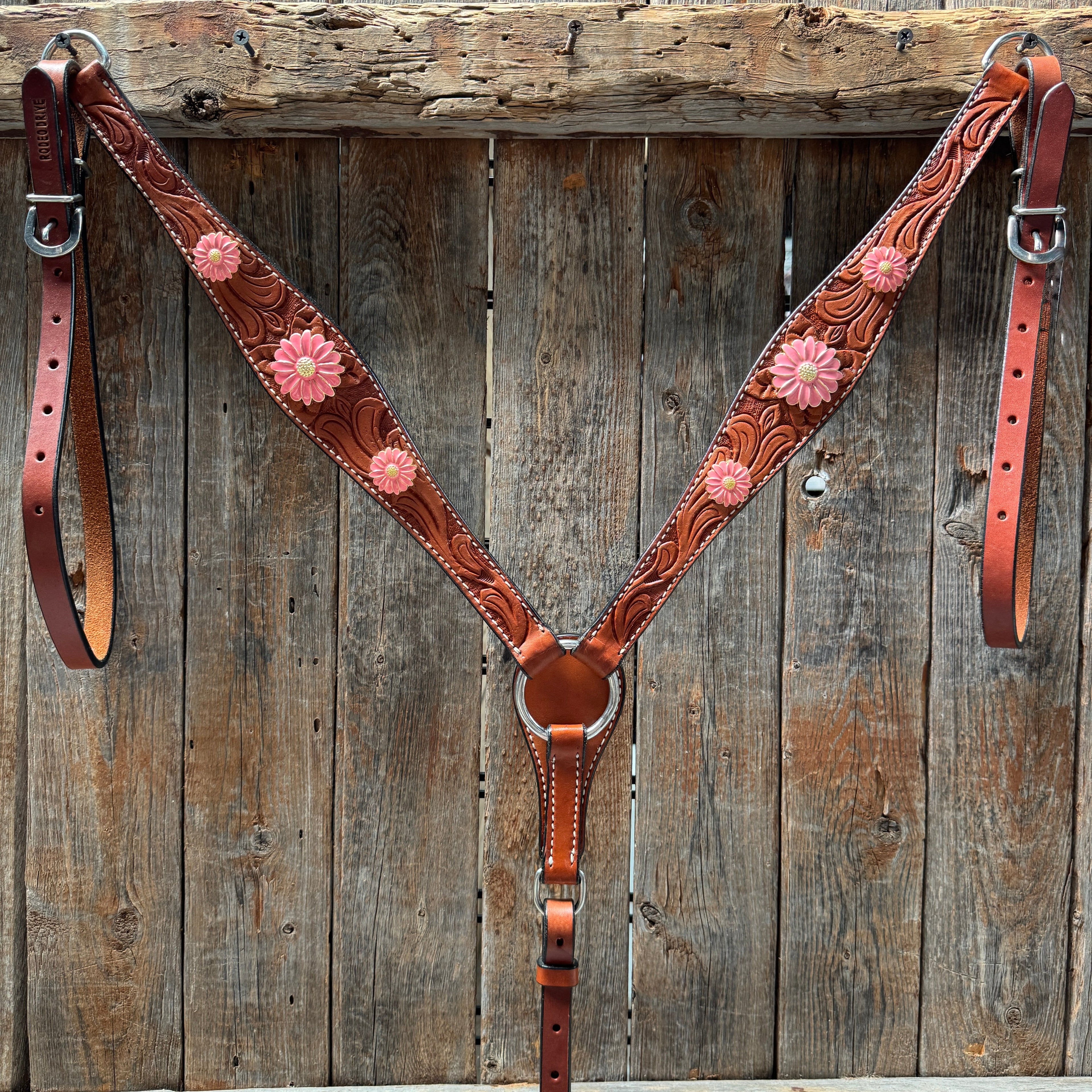 Light Oil V Brow Pink Flower Browband & Breastcollar Tack Set #BBBC680 — view 6