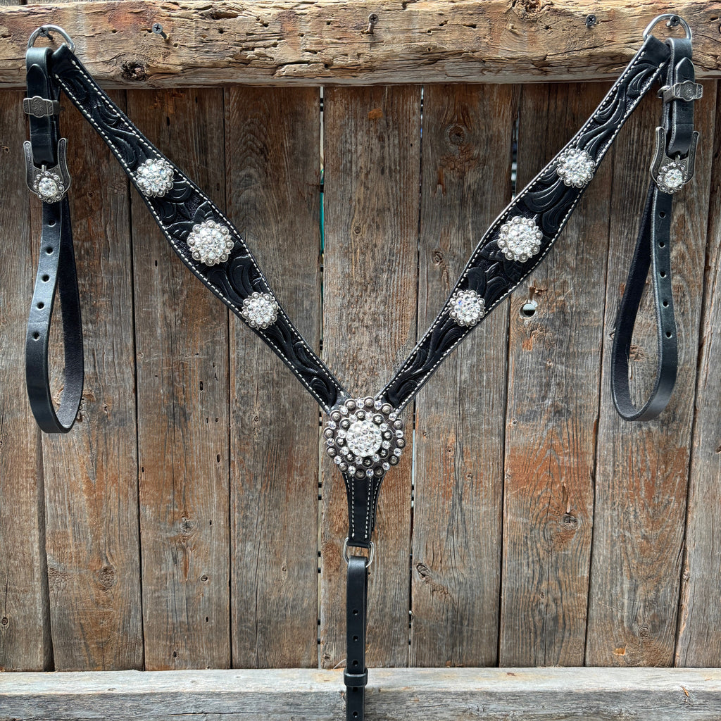Black Oil V Brow Clear Browband & Breastcollar Tack Set #BBBC683 — view 6