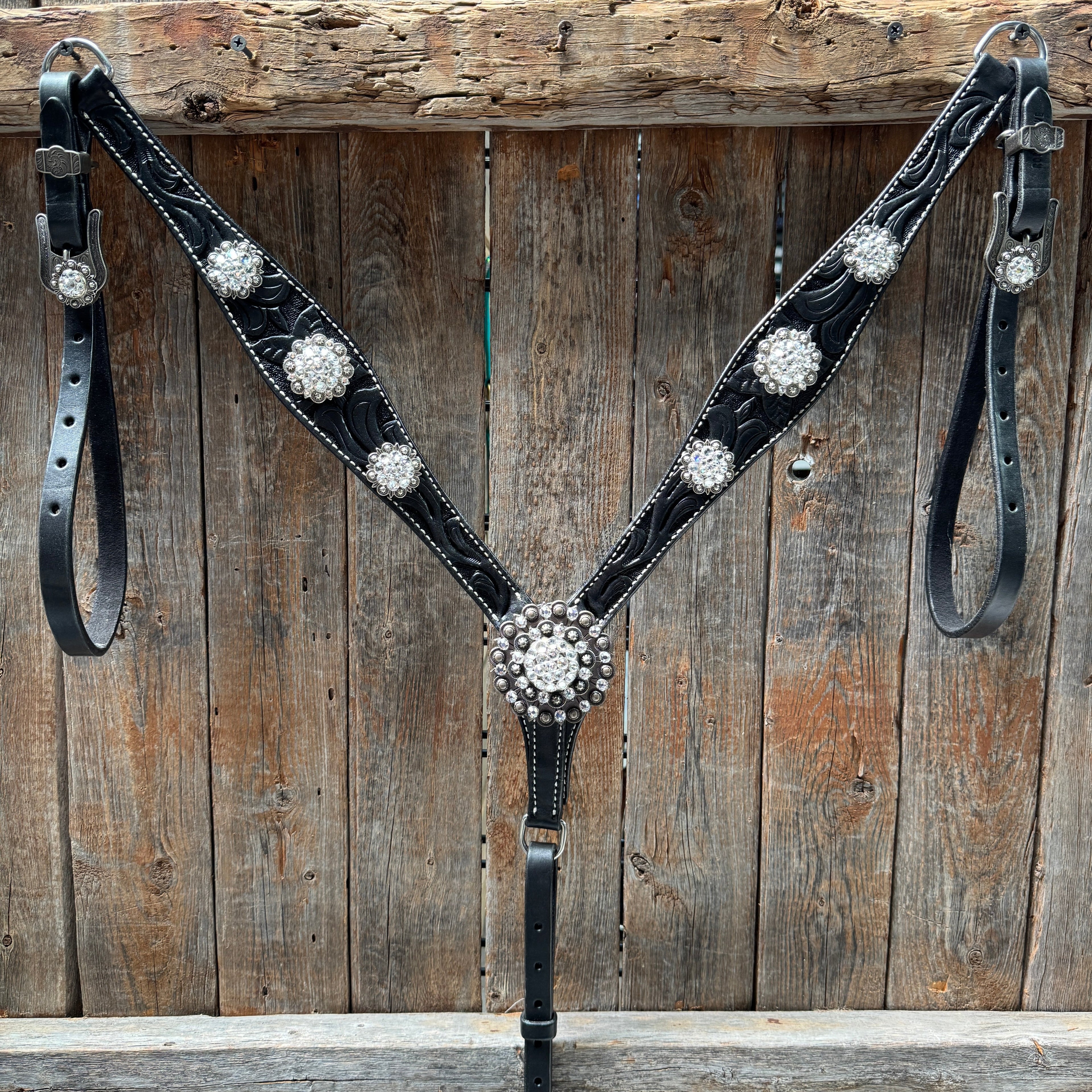 Black Oil V Brow Clear Browband & Breastcollar Tack Set #BBBC683 — view 6
