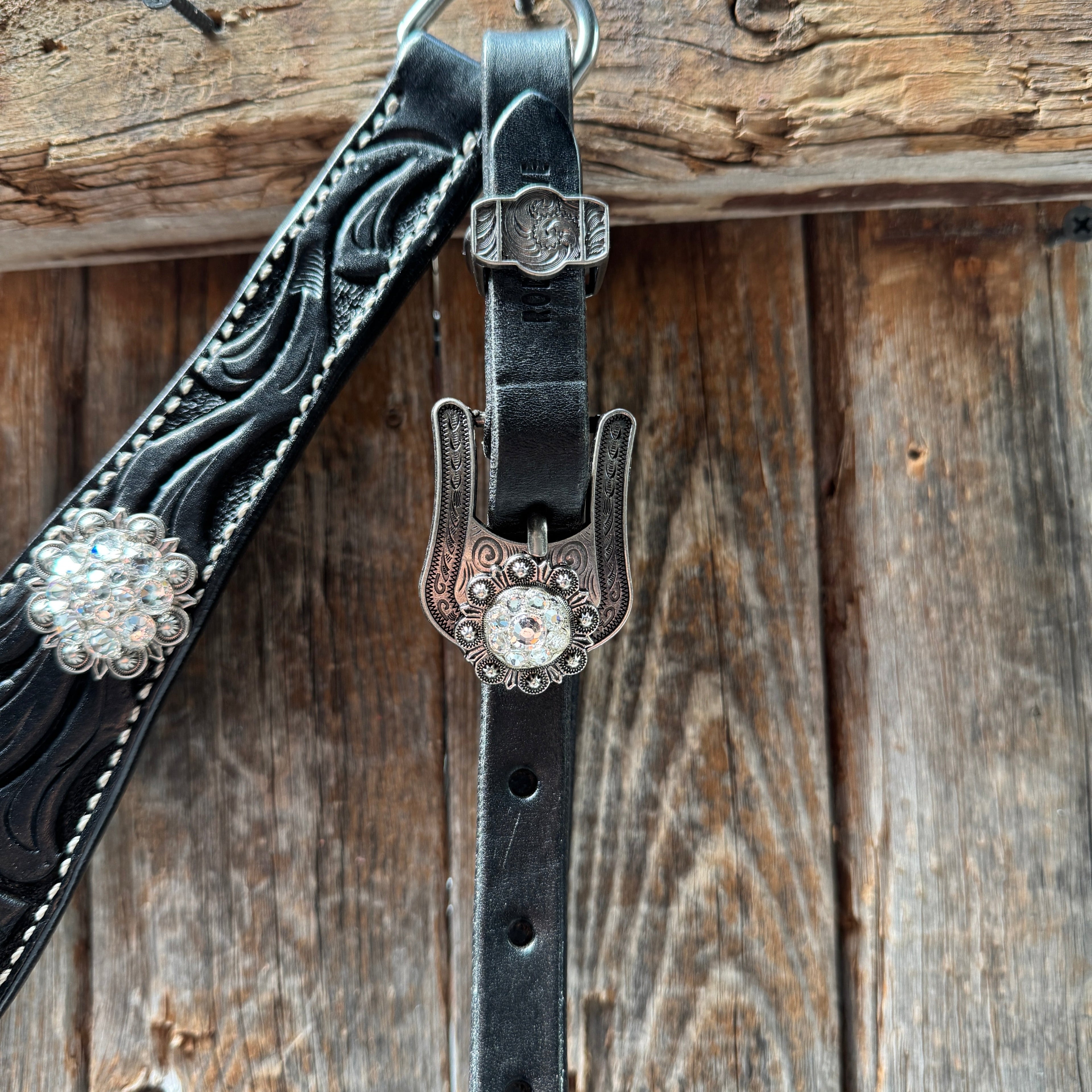 Black Oil V Brow Clear Browband & Breastcollar Tack Set #BBBC683 — view 9