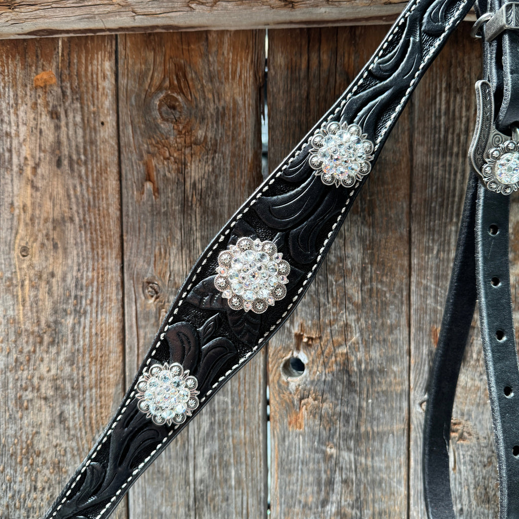 Black Oil V Brow Clear Browband & Breastcollar Tack Set #BBBC683 — view 7