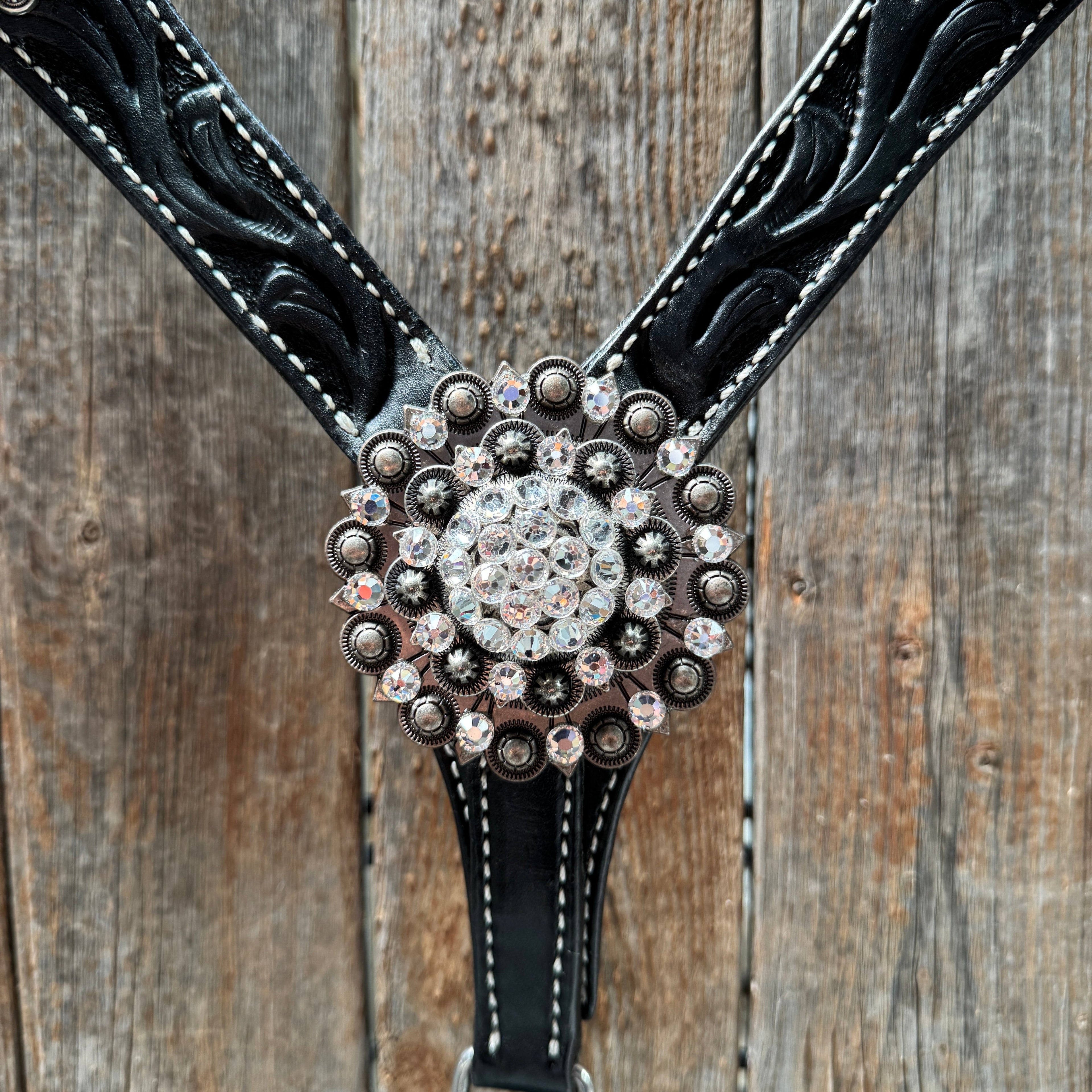 Black Oil V Brow Clear Browband & Breastcollar Tack Set #BBBC683 — view 8