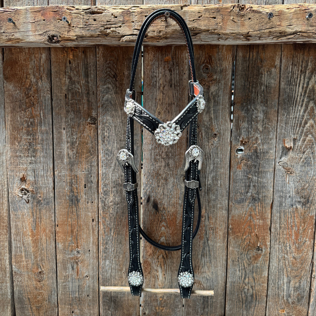 Black Oil V Brow Clear Browband & Breastcollar Tack Set #BBBC683 — view 2