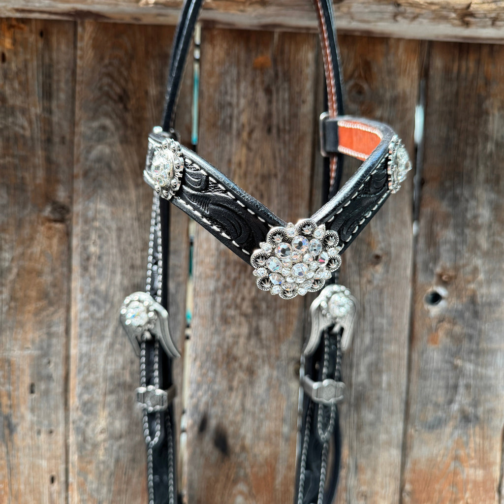 Black Oil V Brow Clear Browband & Breastcollar Tack Set #BBBC683 — view 3