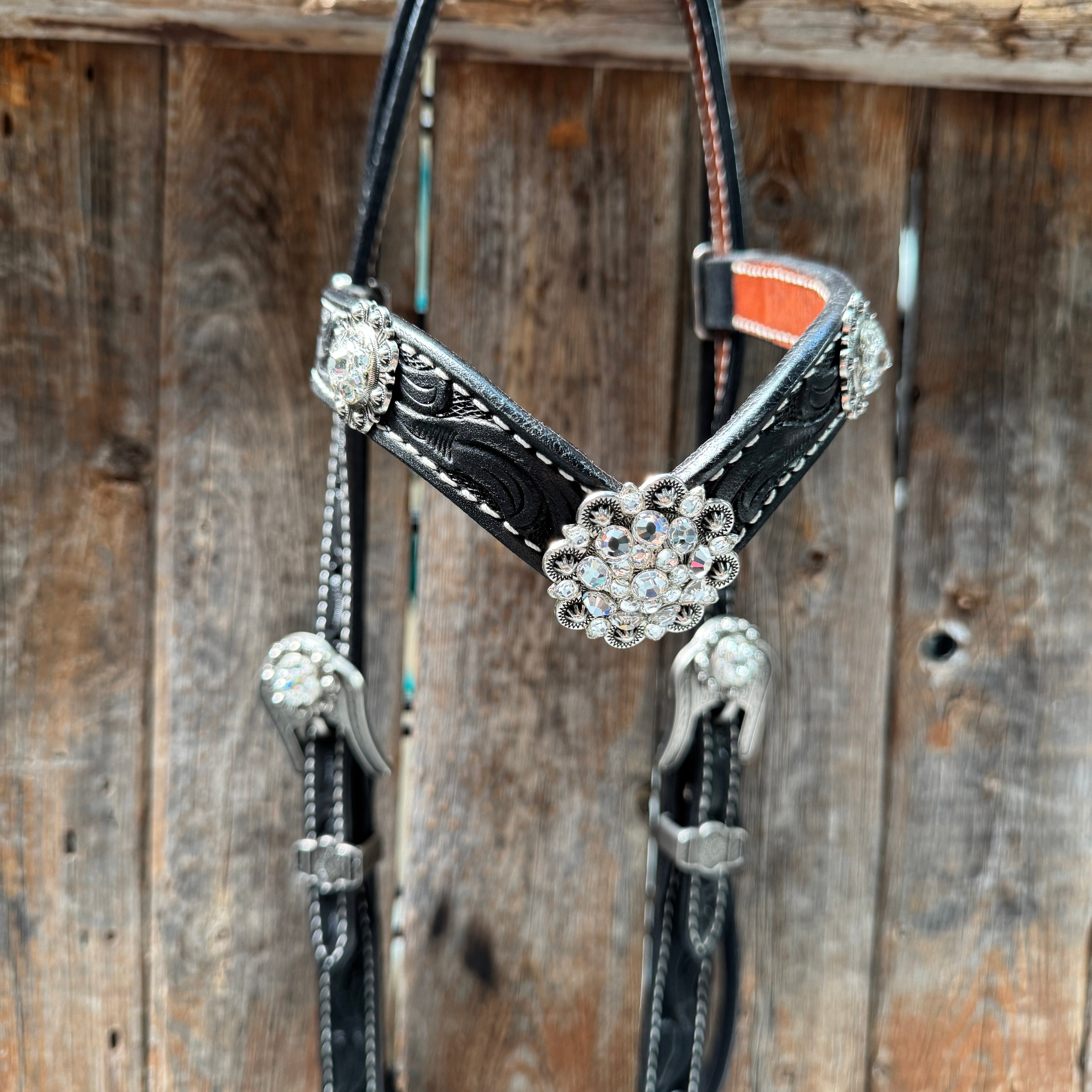 Black Oil V Brow Clear Browband & Breastcollar Tack Set #BBBC683 — view 3