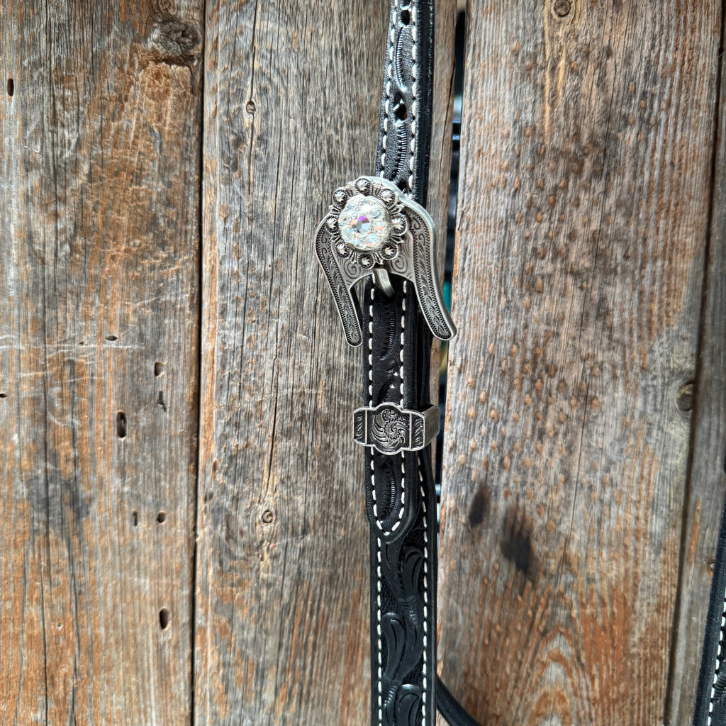 Black Oil V Brow Clear Browband & Breastcollar Tack Set #BBBC683 — view 4