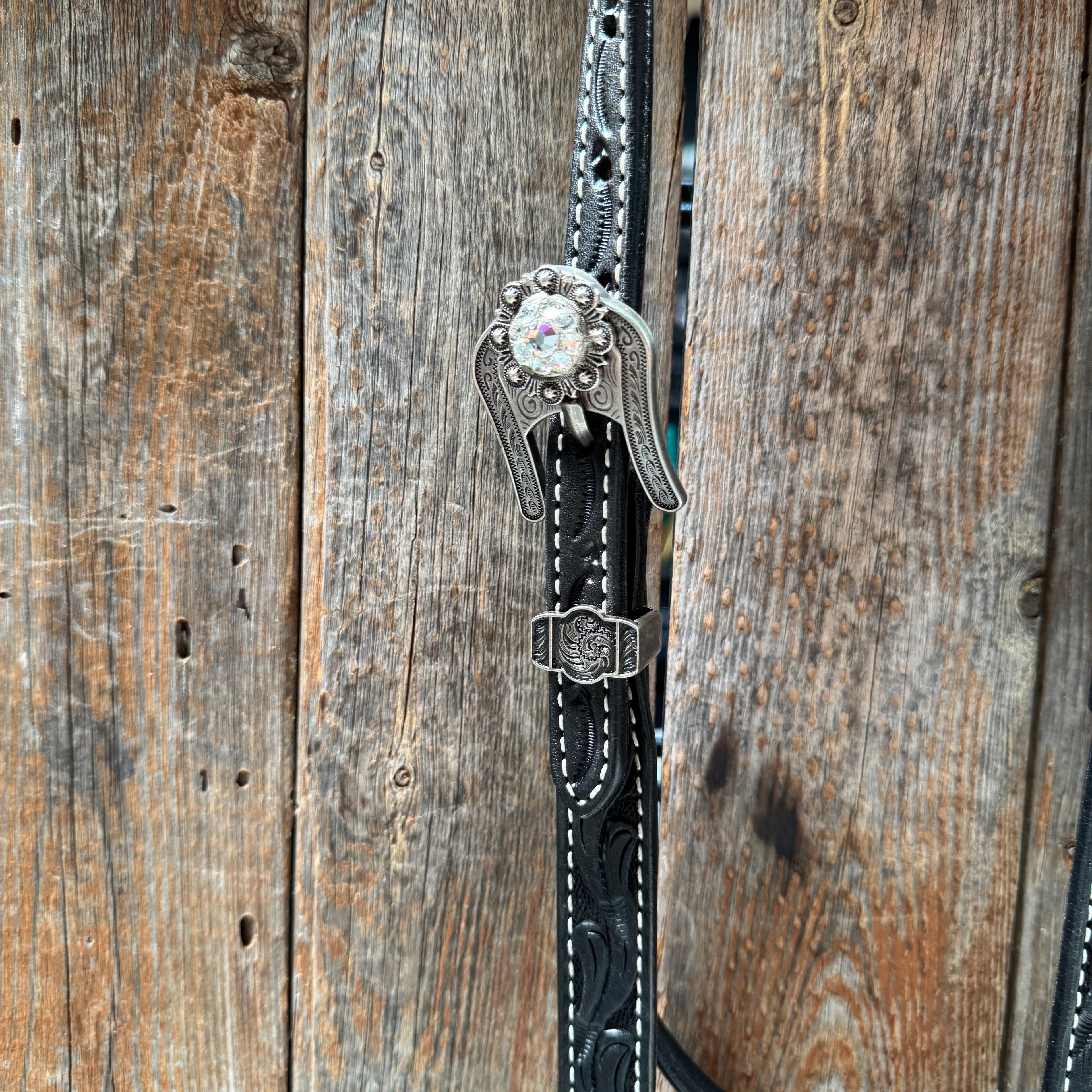 Black Oil V Brow Clear Browband & Breastcollar Tack Set #BBBC683 — view 4