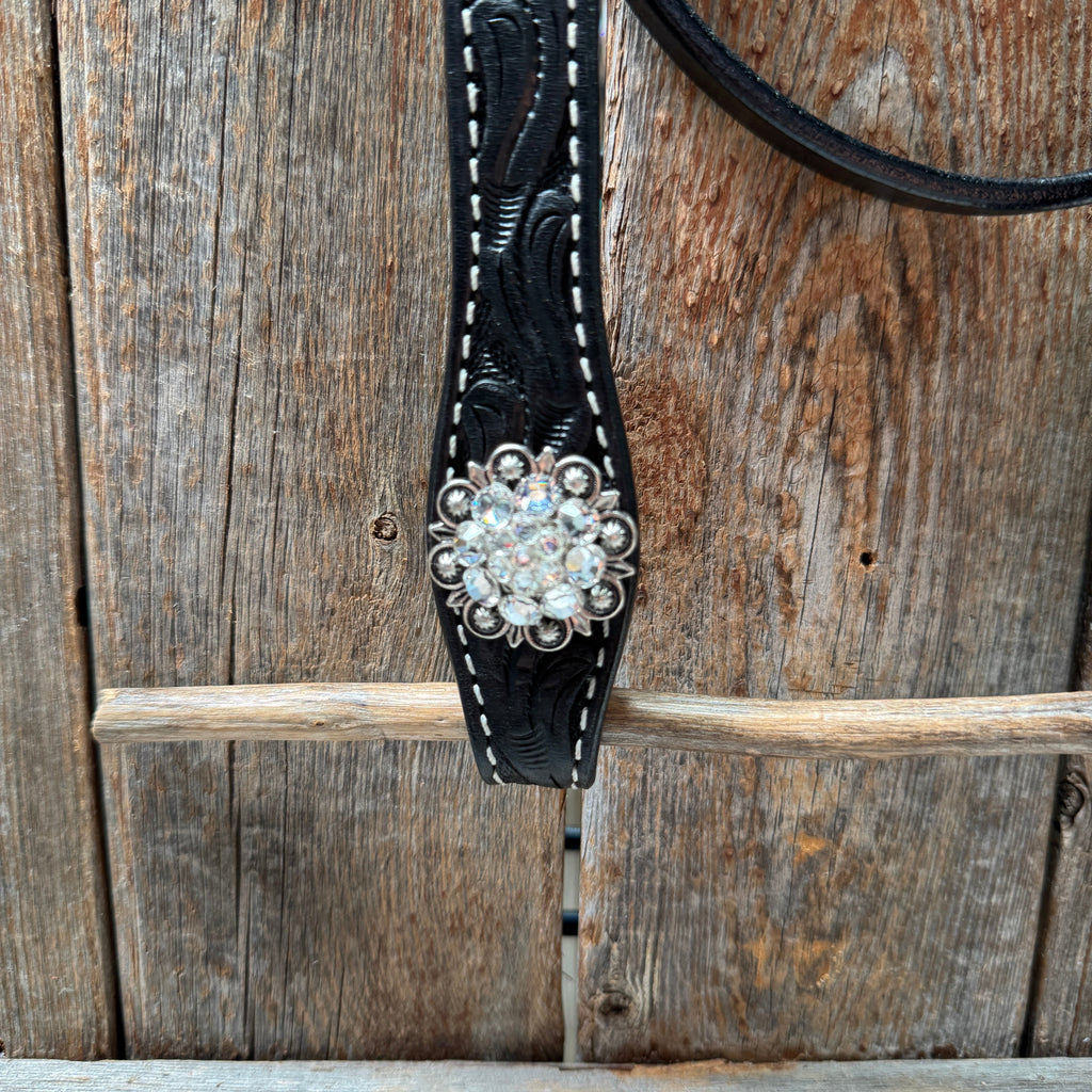 Black Oil V Brow Clear Browband & Breastcollar Tack Set #BBBC683 — view 5