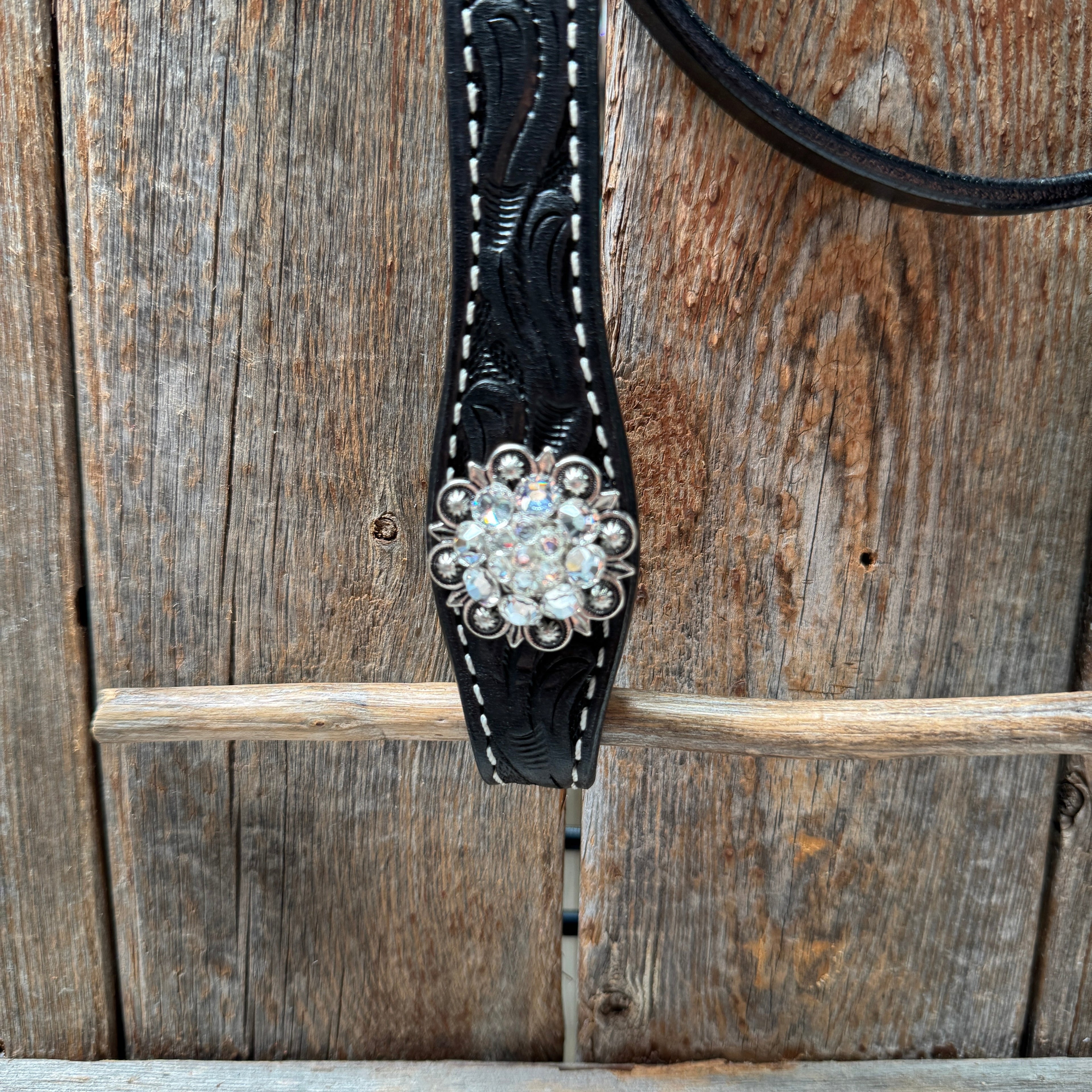 Black Oil V Brow Clear Browband & Breastcollar Tack Set #BBBC683 — view 5