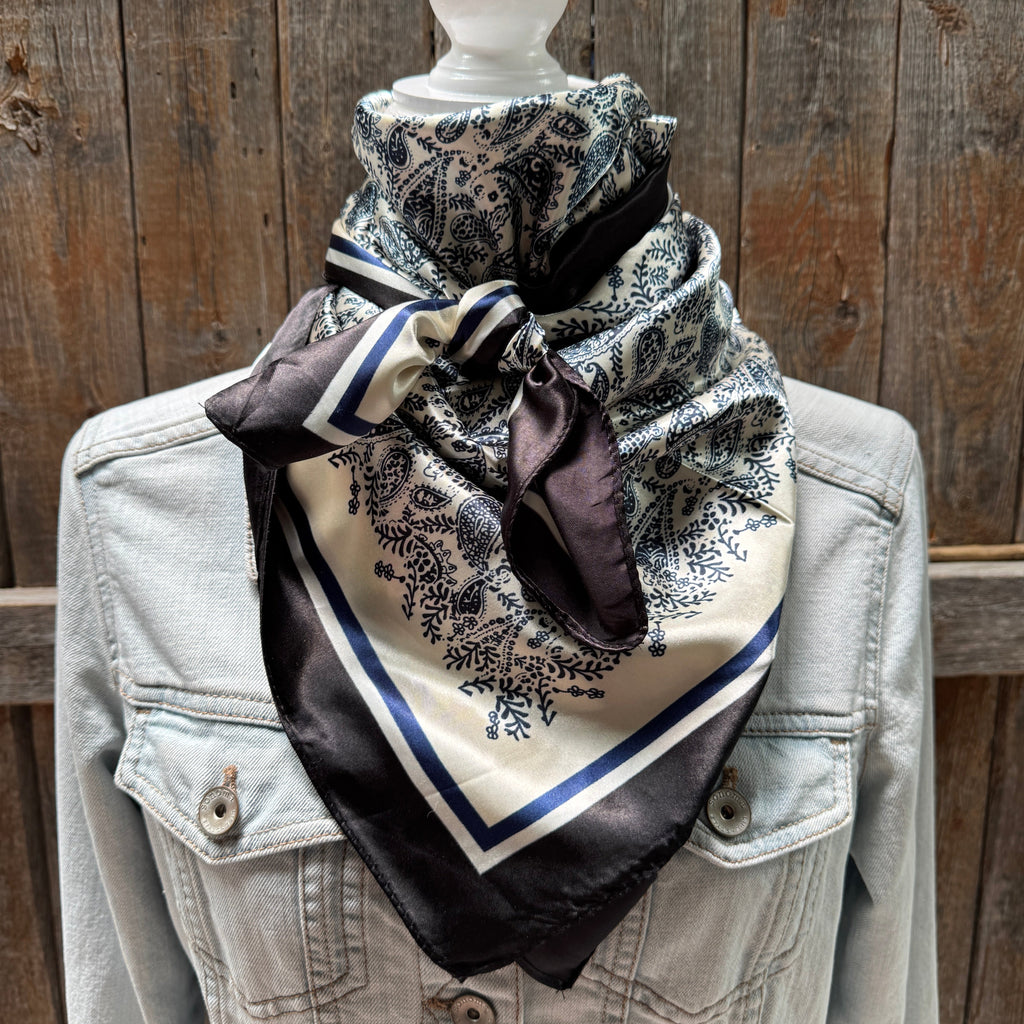Blue and Cream Paisley Wild Rag - Western Scarf