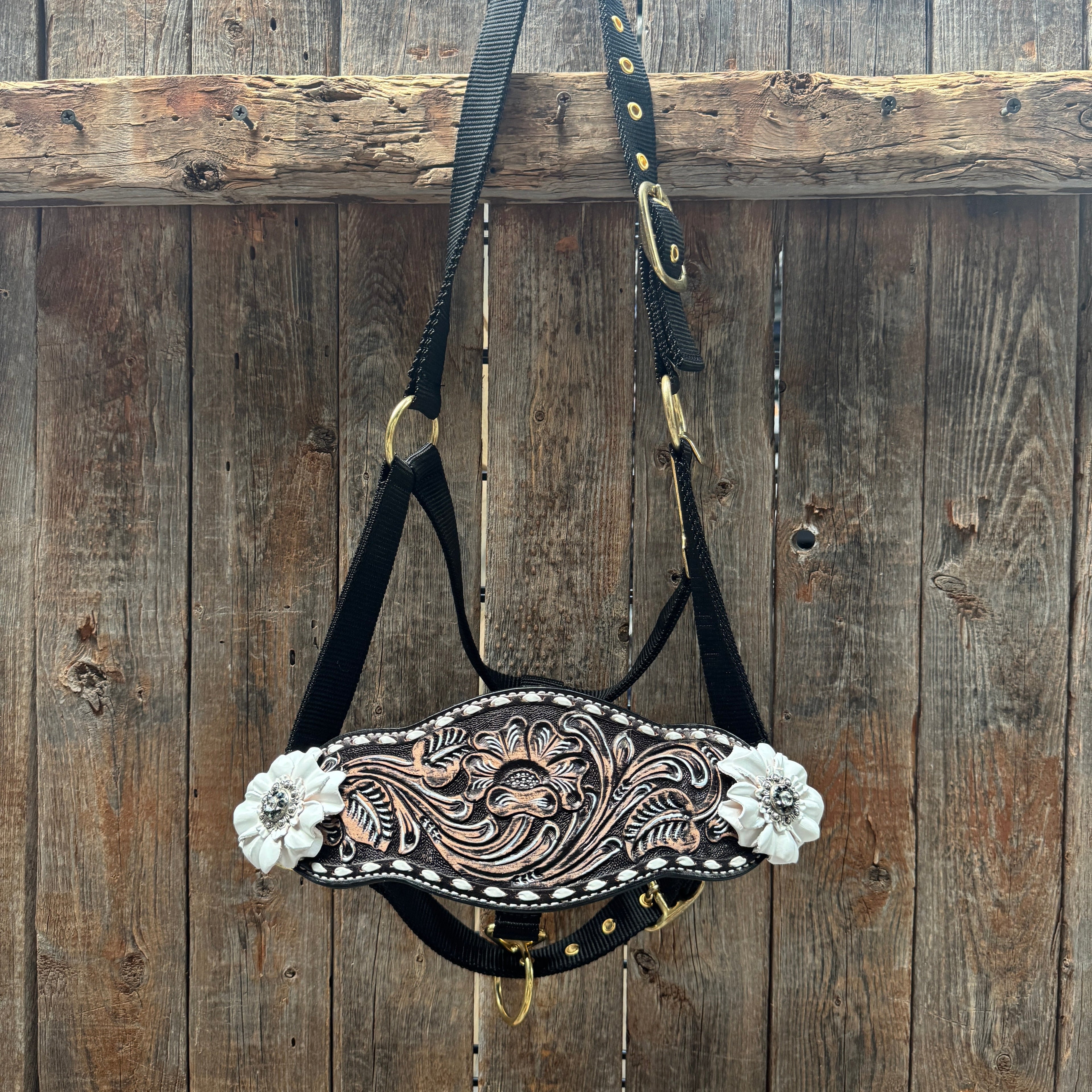 Black Nylon Horse Halter – Bronc Noseband with Crystal Conchos NH103 — view 2