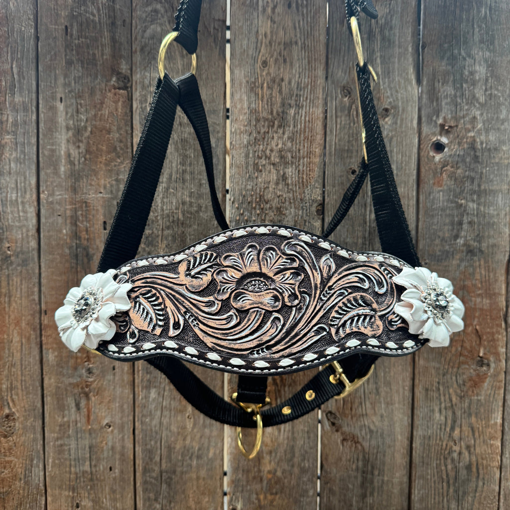 Black Nylon Horse Halter – Bronc Noseband with Crystal Conchos NH103 — view 3