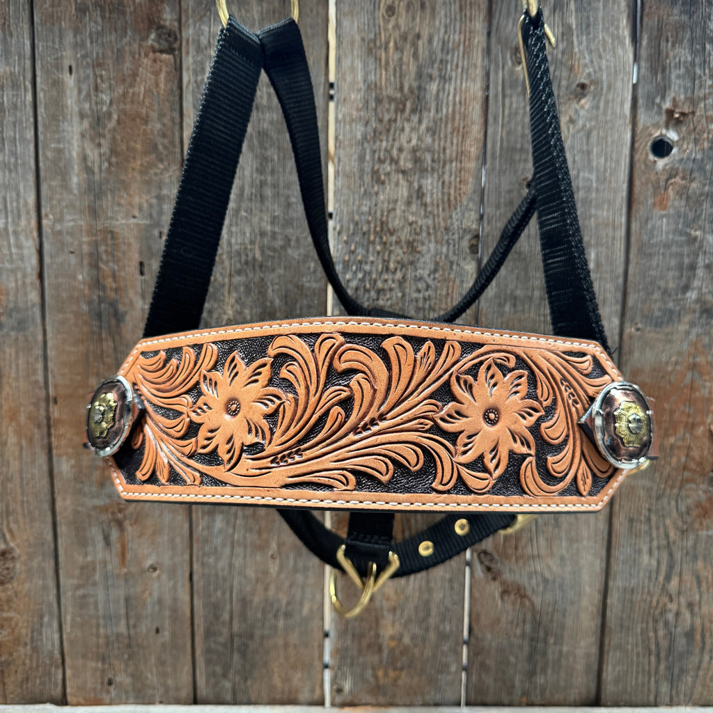 Black Nylon Horse Halter – Bronc Noseband with Western Conchos NH104 — view 3