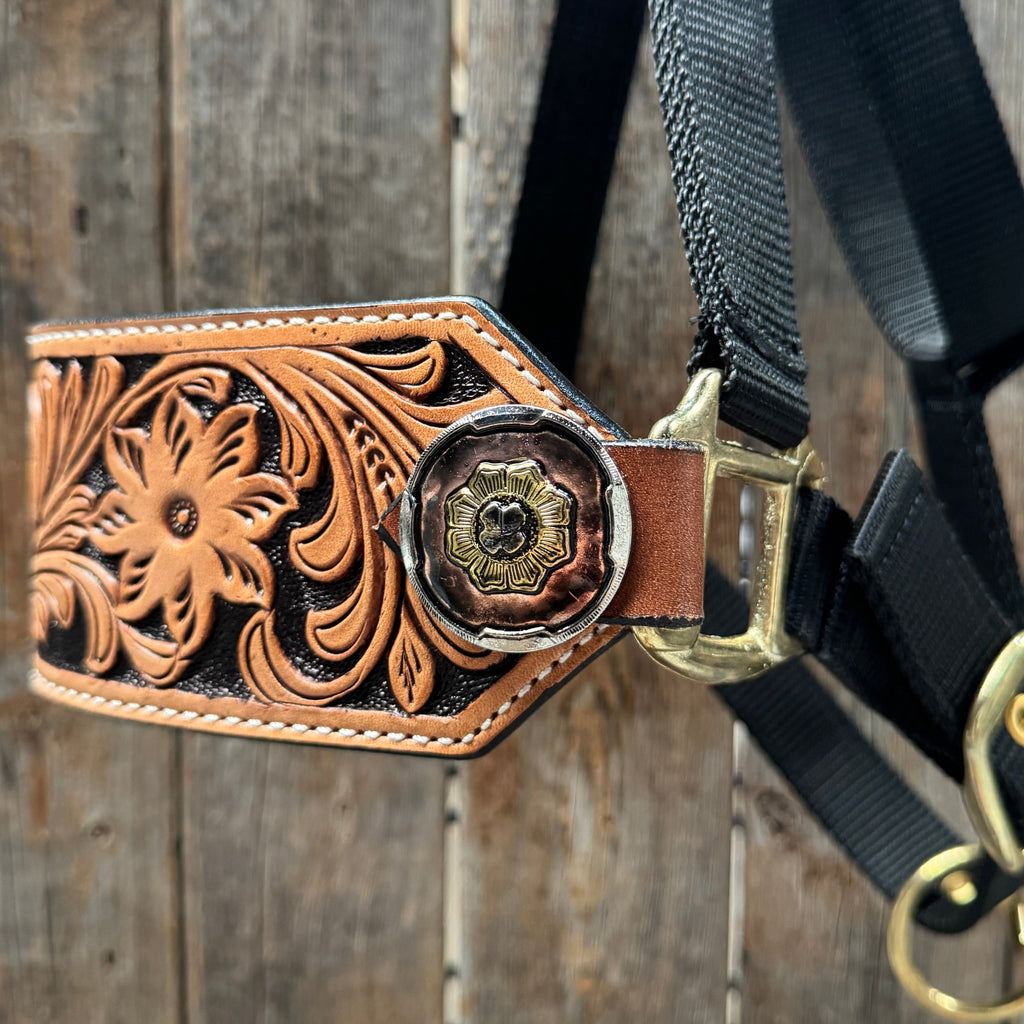 Black Nylon Horse Halter – Bronc Noseband with Western Conchos NH104 — view 4