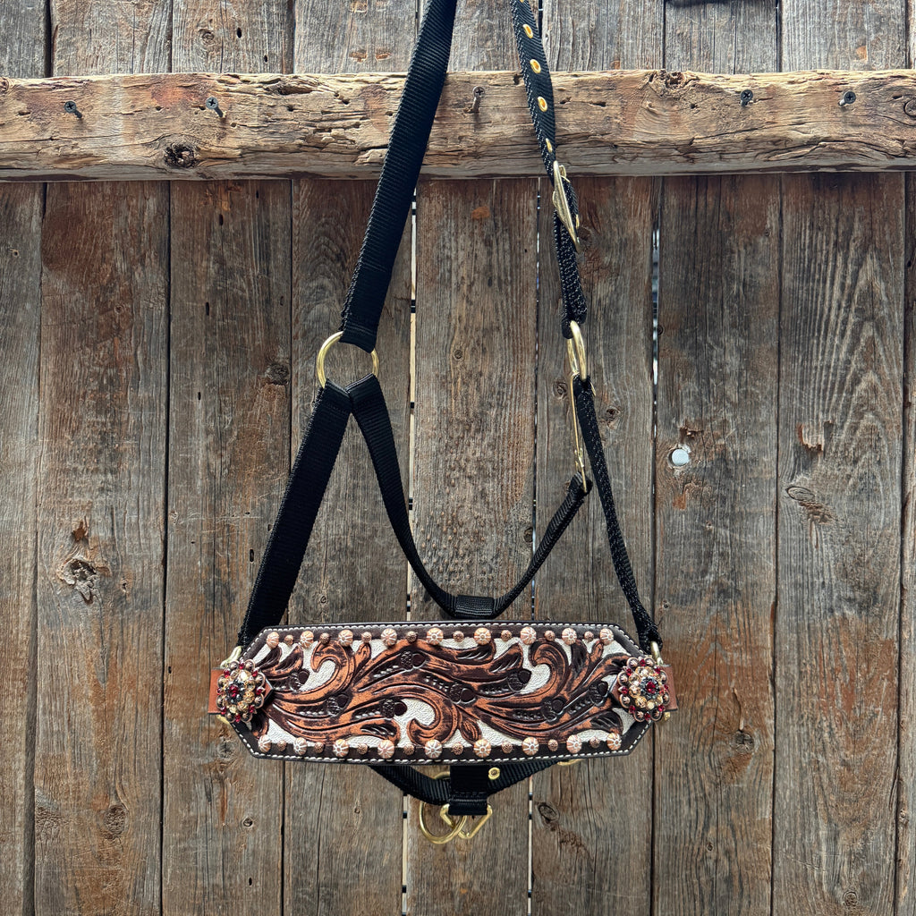 Black Nylon Horse Halter – Bronc Noseband with Crystal Conchos NH100 — view 2