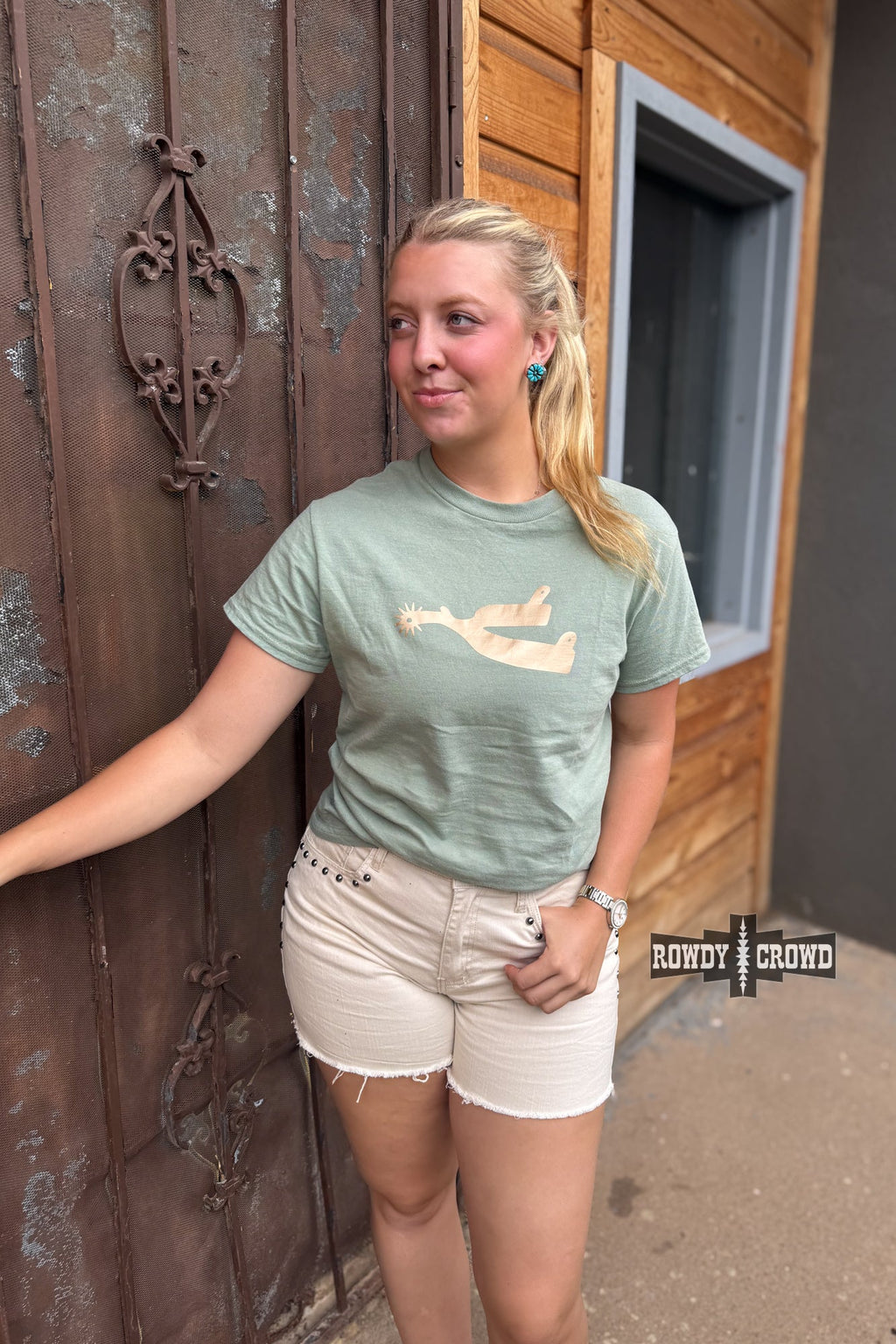 DS Metallic Spur Tee- DESERT GREEN by Rowdy Crowd Clothing