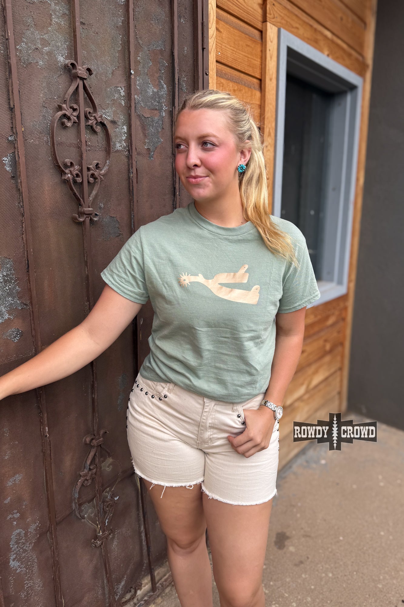 DS Metallic Spur Tee- DESERT GREEN by Rowdy Crowd Clothing