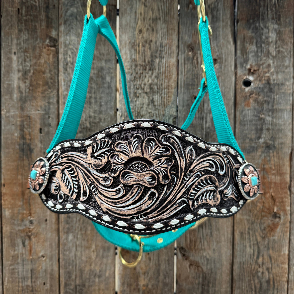 Teal Nylon Horse Halter – Bronc Noseband with Western Conchos NH107 — view 3