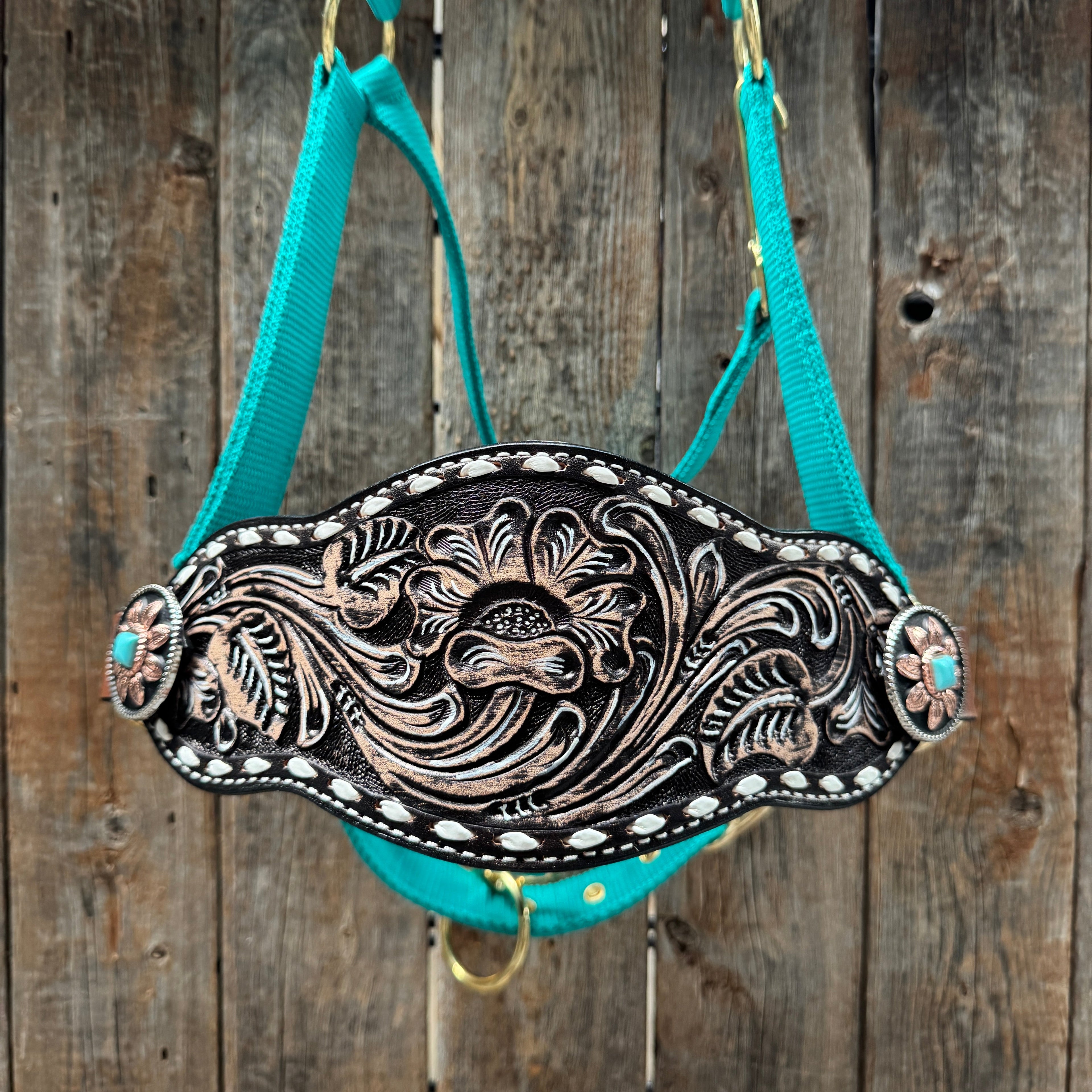 Teal Nylon Horse Halter – Bronc Noseband with Western Conchos NH107 — view 3